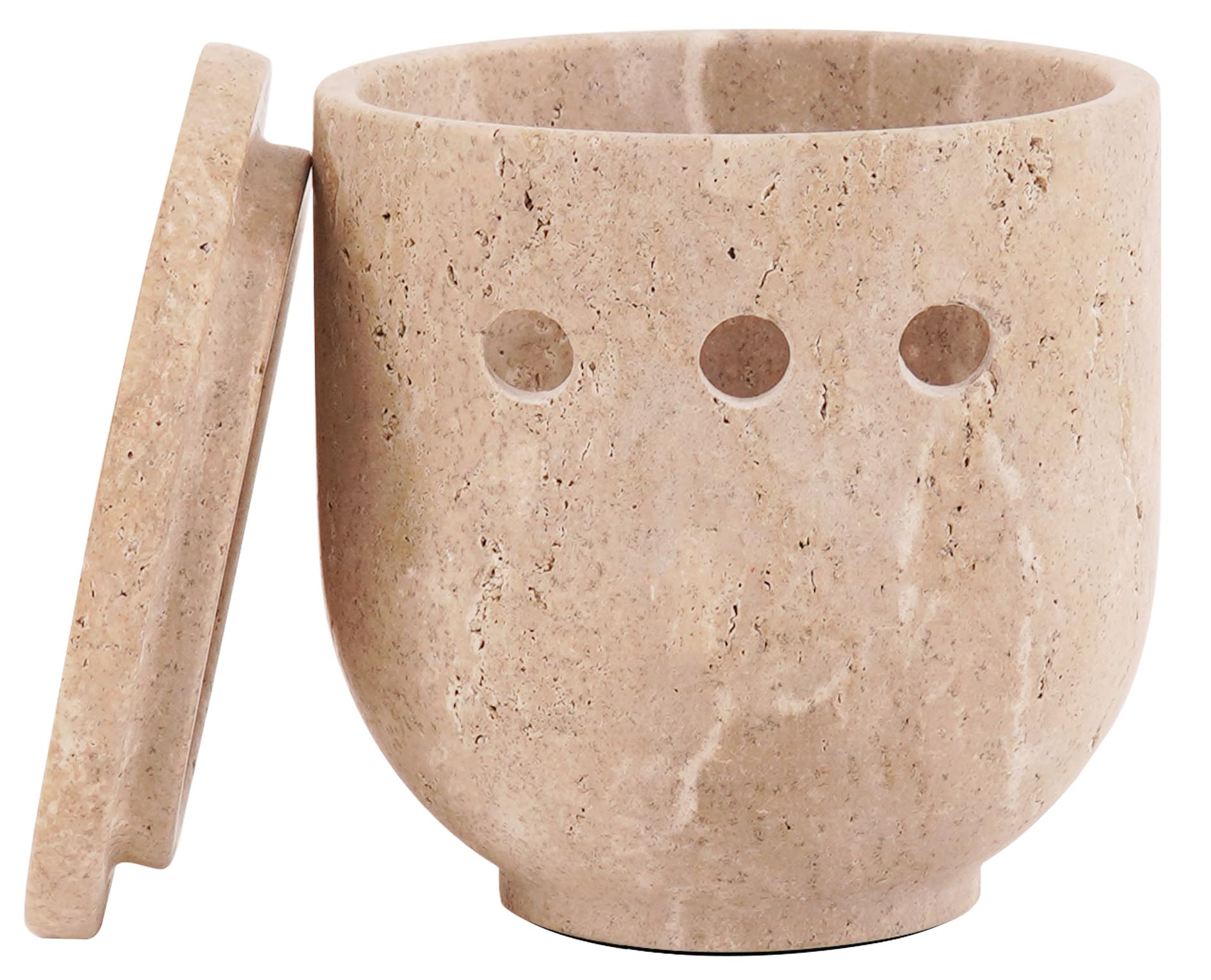 Travertine Garlic Keeper 4.5 Inch Handmade Stone Garlic Holder For Kitchen Countertop Decor, Ideal Storage Container for Fresh Garlic Cloves and Ginger Jar