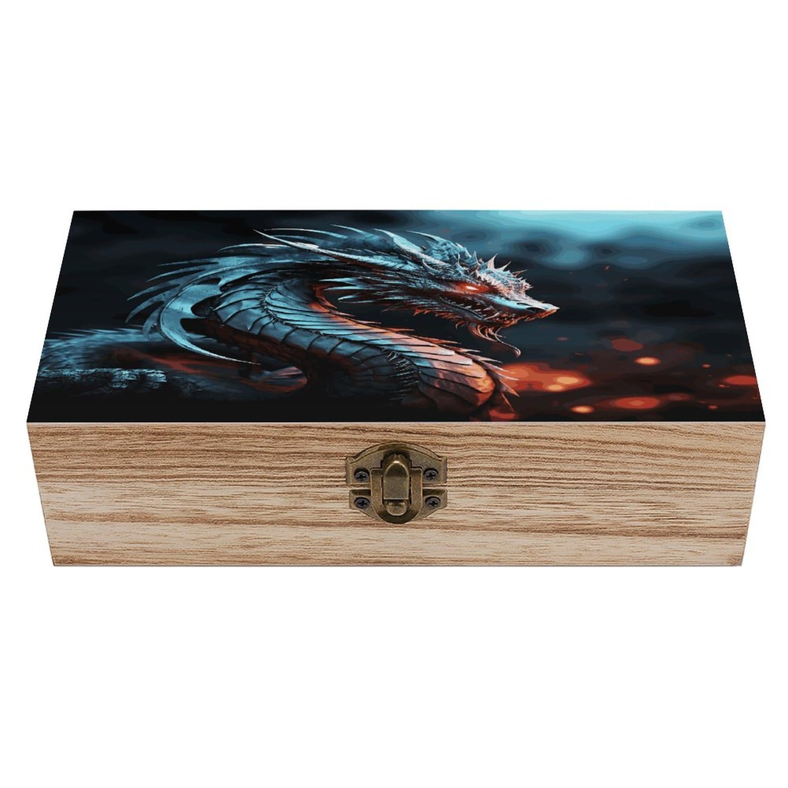 JTREHY Dragon Wooden Storage Box Exquisite Durable Wood Gift Case Sturdy Vintage Jewelry Wooden Chest for Art Hobbies Storage Keepsake Gift