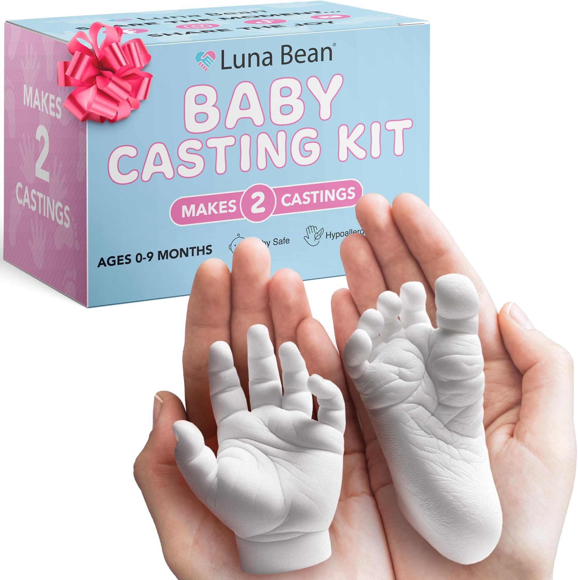 Luna Bean Baby Keepsake Hand Casting Kit - Plaster Hand Molding Casting Kit for Infant One Hand & One Foot Molding - Baby Casting Kit for First Birthday & Newborn Gifts - (Gloss)