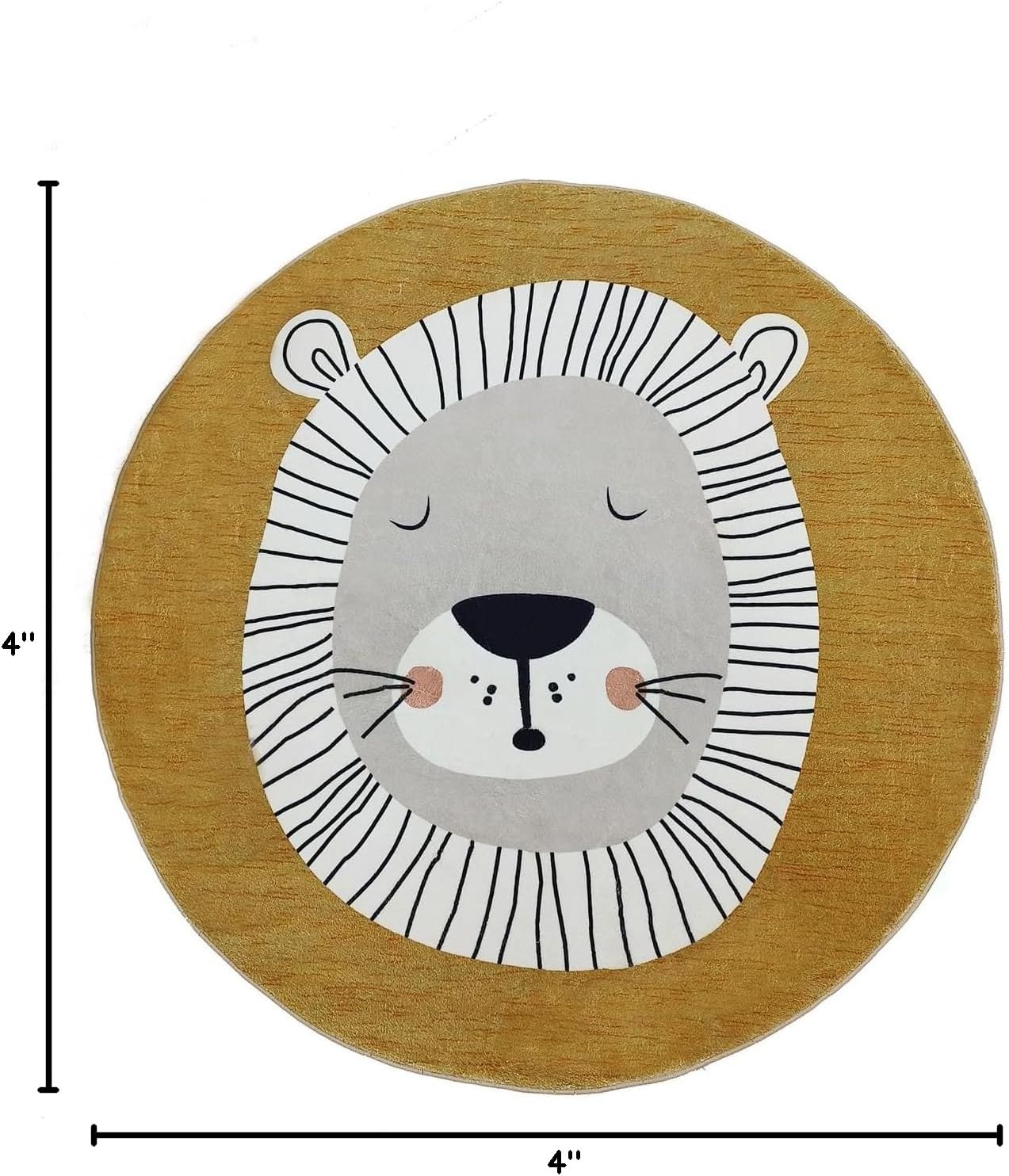 ABREEZE Lion Round Area Rug 2.6ft, Kids Play Rug Nursery Door Mat Washable Non-Slip Cartoon Themed Children Rug for Bedroom Living Room Kids Playroom