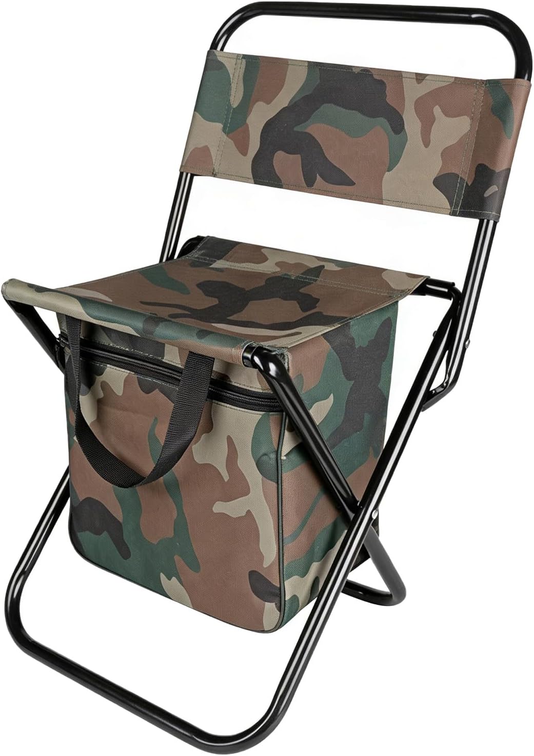 Foldable Fishing Chair with Cooler Bag, Compact Fishing Stool, Portable Backrest Stool with Backrest for Finishing Travel Camping Hunting Hiking (Olive Green)
