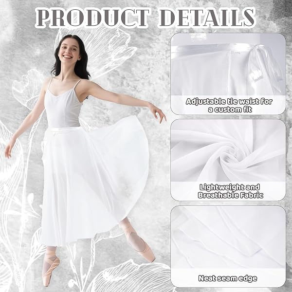 Baisdan Jupe Danse Classique, Jupe Ballet Longue Portefeuille en Mousseline avec Ceinture Réglable pour Femmes - 4