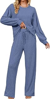 Womens 2 Piece Outfits Lounge Sets Ribbed Knit Long Sleeve Sweatsuit Long Pants Matching Sweater Sets