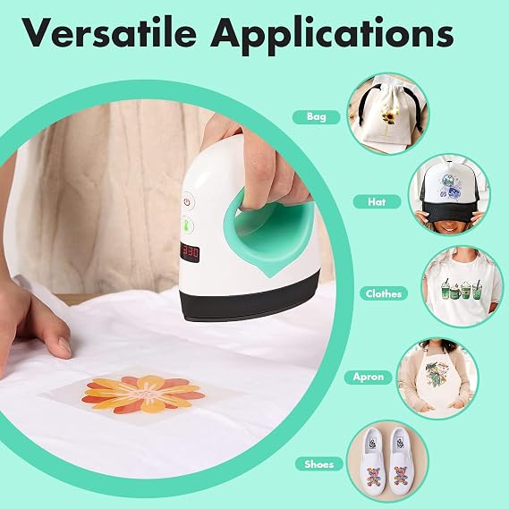 Easy Count E Mini Heat Press Machine, Heat Press Easy for Crafts, T-Shirt, Hats, Shoes, and Small HTV Vinyl Projects, Mini Portable Ironing Machine, Small Heat Transfer Machine Green (Green)