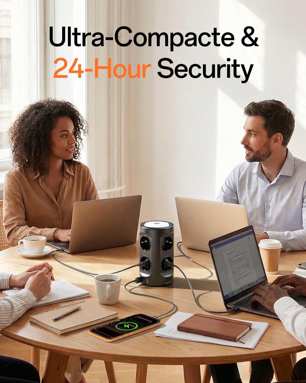 Tour multiprise USB, 8 prises CA et 3 USB, 2 m avec lumière nocturne et interrupteur, multiprise de protection contre la surtension, prise multiple pour table, bureau, maison