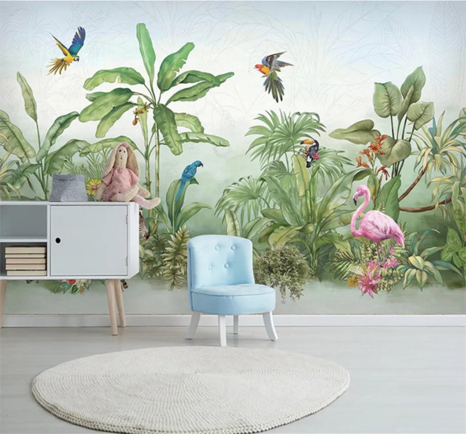 Fresh Green Pastoral Plants Flowers and Birds 3D Wallpaper Easy Install Feature Office Living Room Sofa Bedroom TV Background Wall Decoration-300cm×210cm