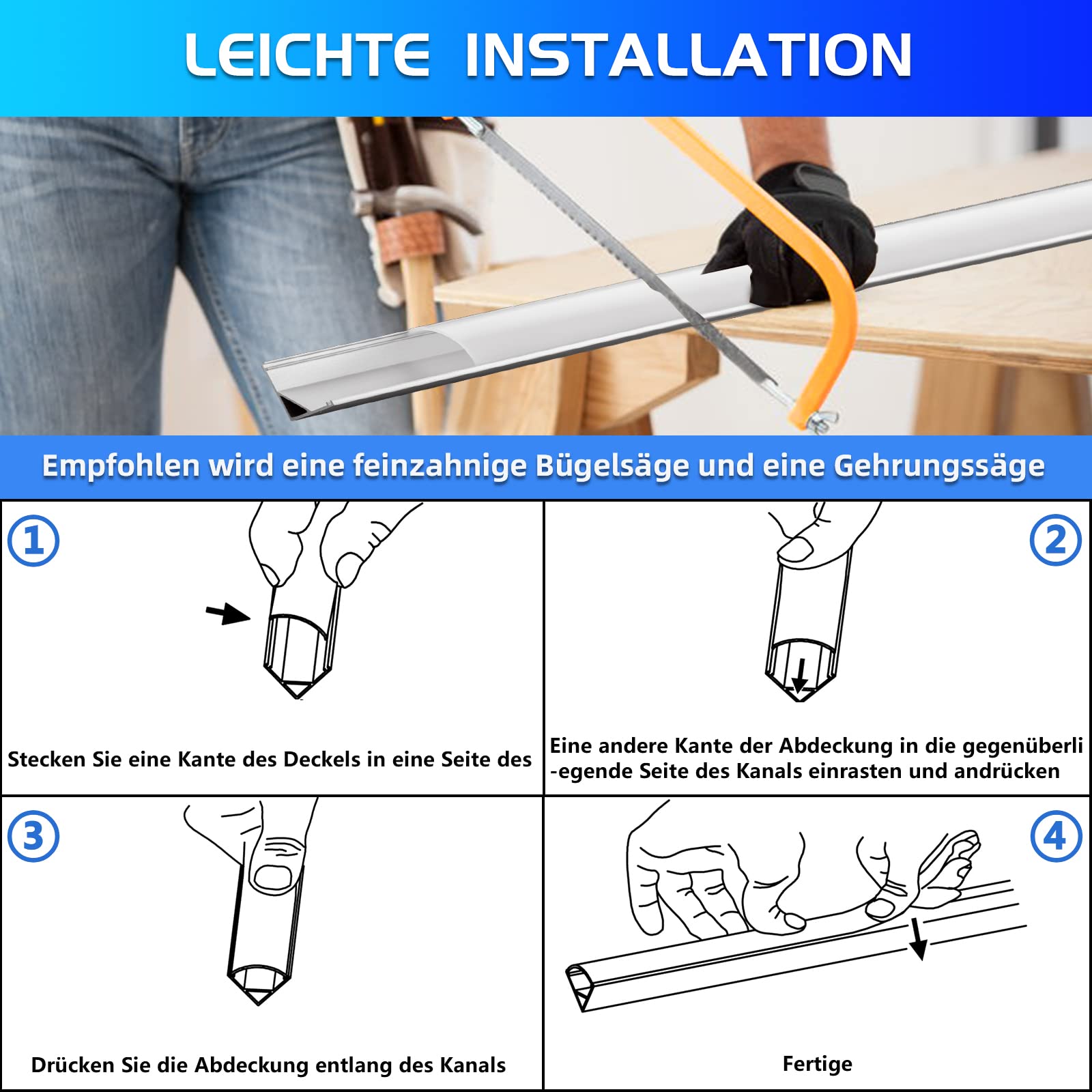 Efishine 20-PACK profil aluminiowy LED 20 x 1M, profil aluminiowy w kształcie V z mleczną osłoną, zaślepkami i klamrami montażowymi do taśm, bardzo prosta instalacja……