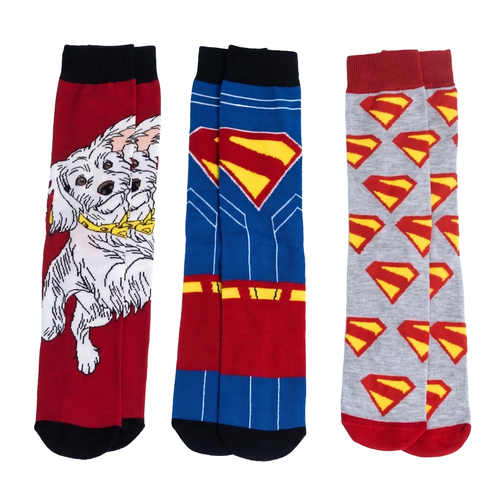 Superman Krypto Costume Logo Symbol 3-Pack Crew Socks Adult Casual Crew Socks