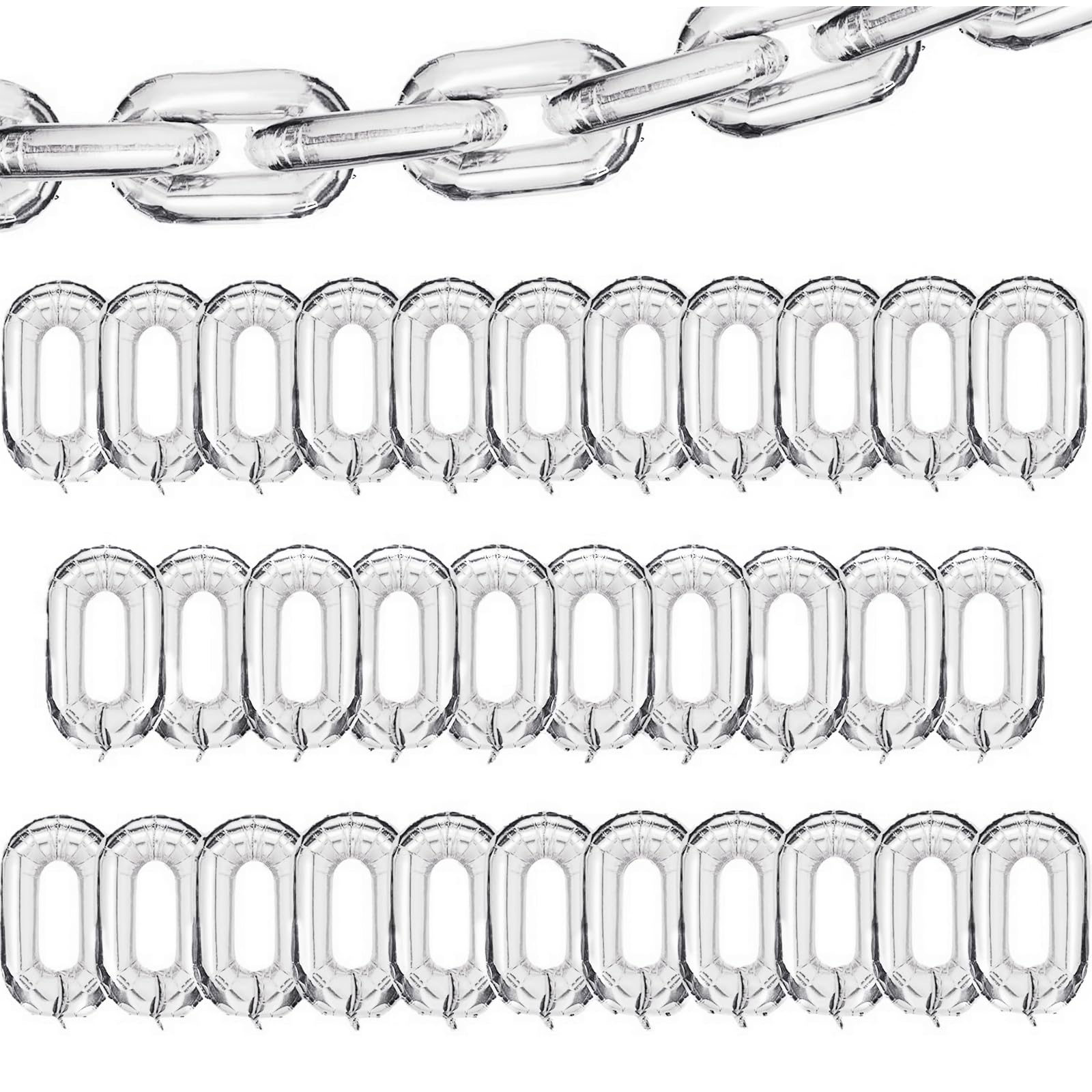 Foil Chain Balloons Jumbo Chain Balloons for 80s 90s Party Decorations Giant Balloon Chain Balloons Gold (silver, 16 inch)