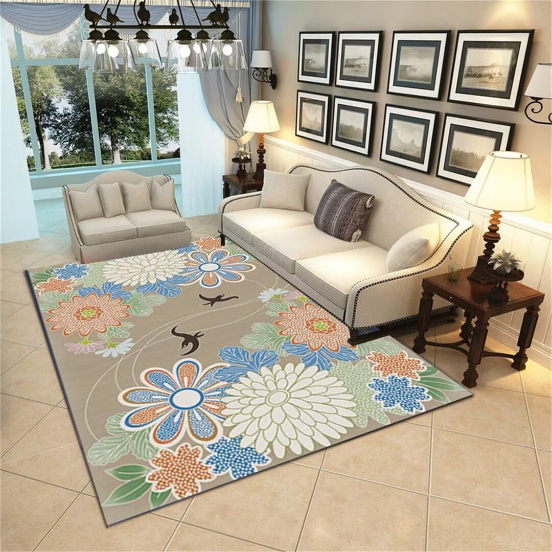 Tapis enfants bleu 100x160cm à poils courts lavable pour salon