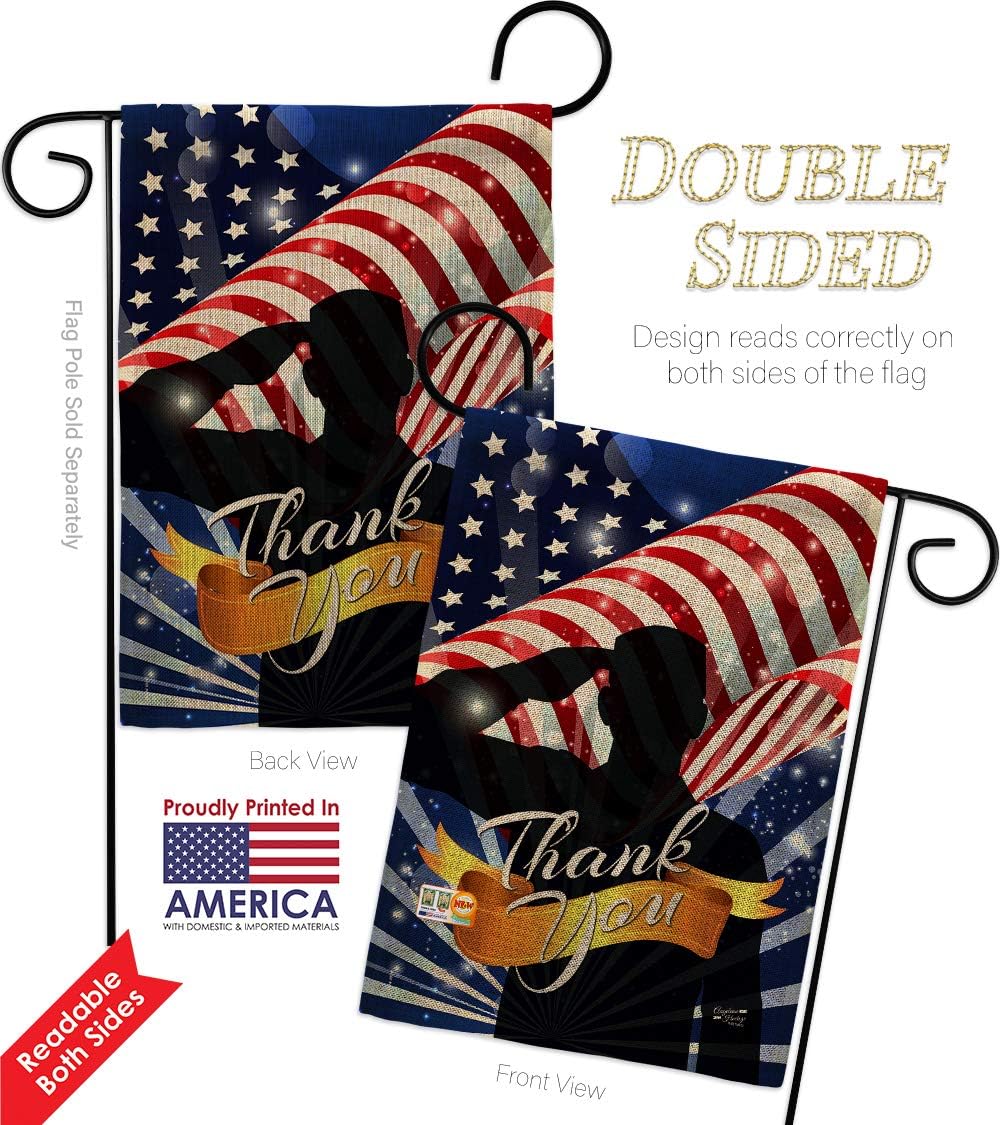 Thank You Burlap Burlap Garden Flag Set with Stand Armed Forces Military Service All Branches Support Honor United State American Veteran Official Small Gift Yard House Banner Double-Sided 13 X 18.5