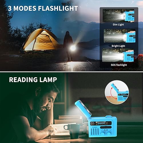 Miniatura 3 de Radio meteorológica de manivela de emergencia, radio de manivela, radio solar AMFMNOAA portátil con linterna, altavoz Bluetooth, alerta SOS para el