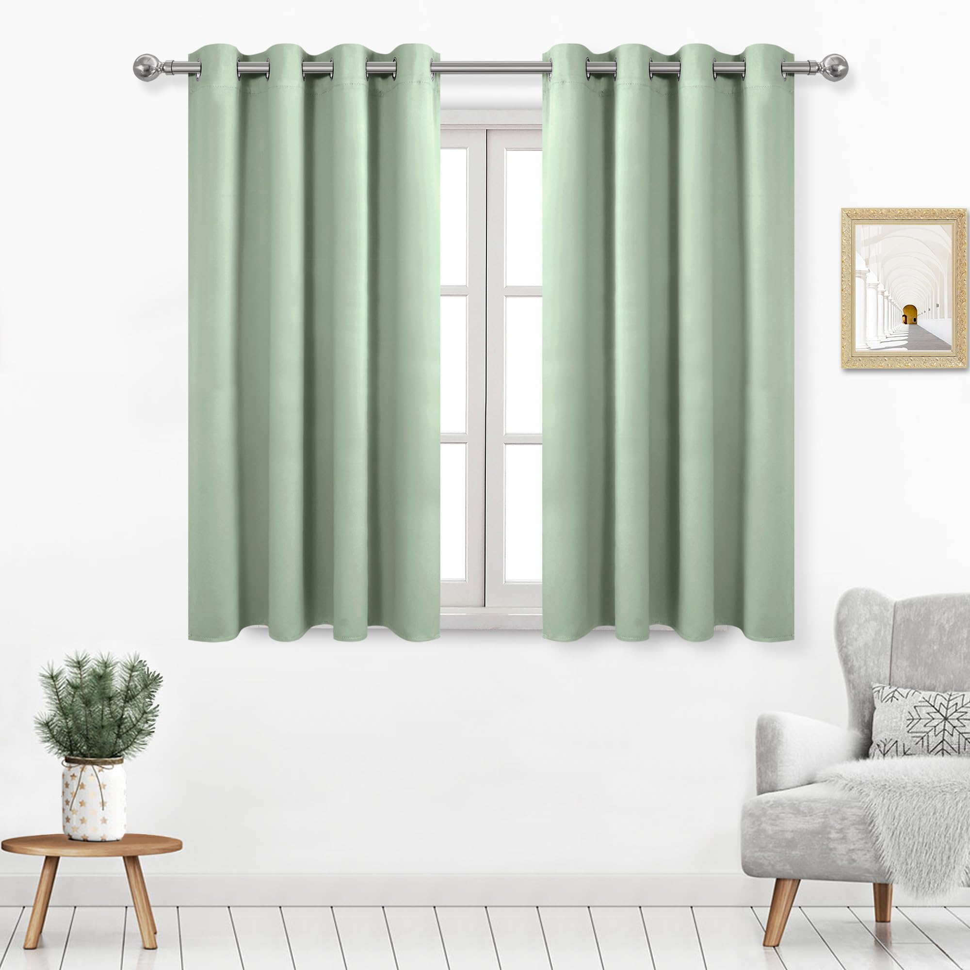 DWCN Light Green Curtains 45 Inches Long, Thermal Blackout Drapes for Living Room, Room Darkening Panels for Bedroom - 52W x 45L, 2PCS — image 1