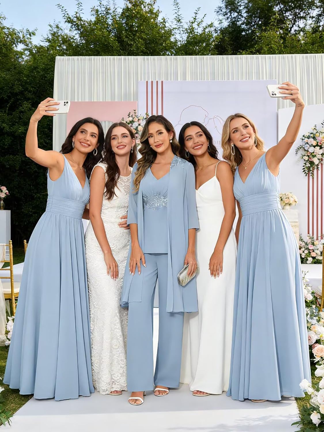 Damen 3-Teiliges Chiffon Hosenanzug Festlich Elegant Mutter Der Braut Hochzeitsoutfit Brautmutter Hosenanzüge Hosen Set Mit Jacke Für Hochzeit
