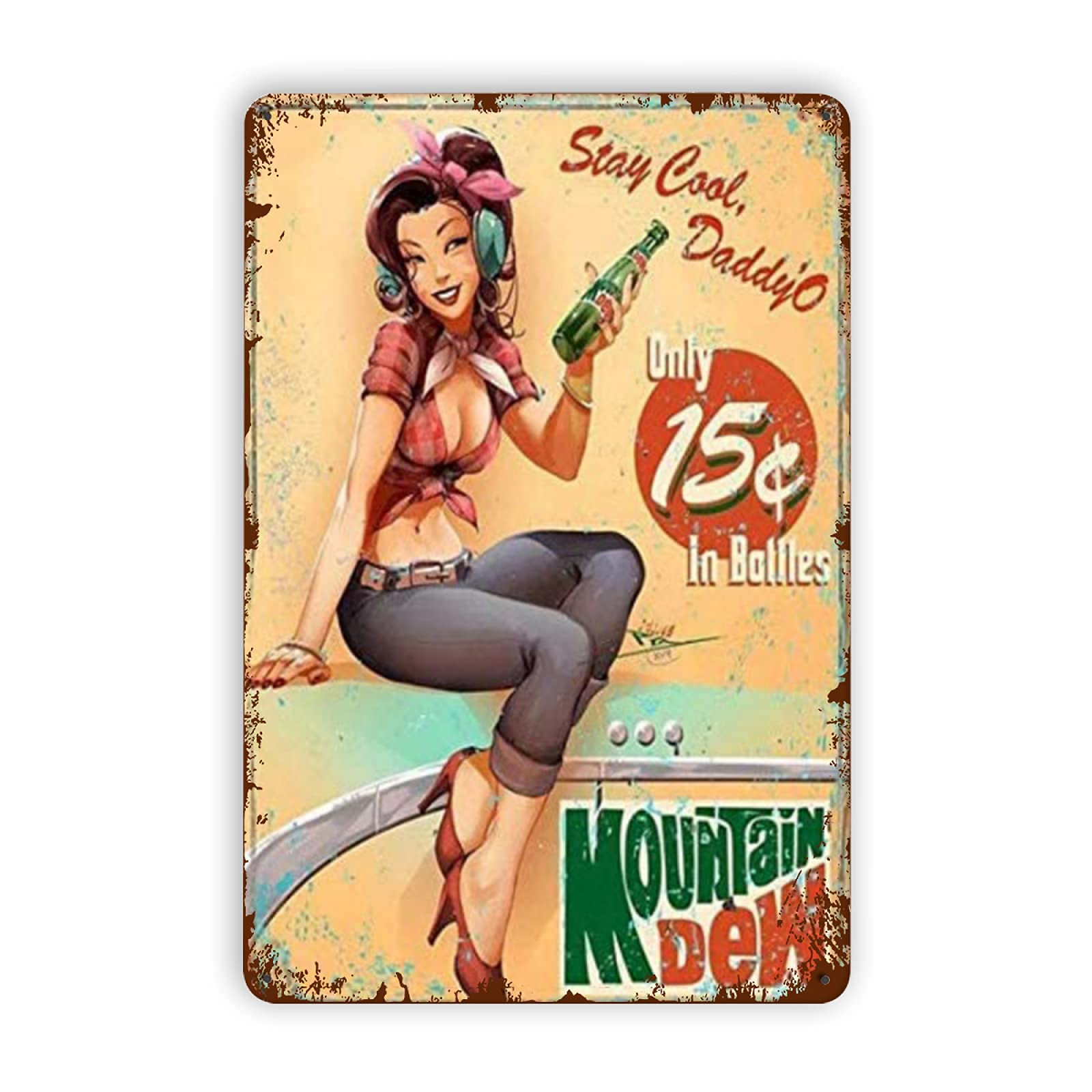 Bioprocess Mountain Dew Pinup Girl Art Funny Decorations For Home Bar Pub Cafe Farm Room Metal Plaque Poster Wall Decor Poster Metal Sign 8X12 Inches