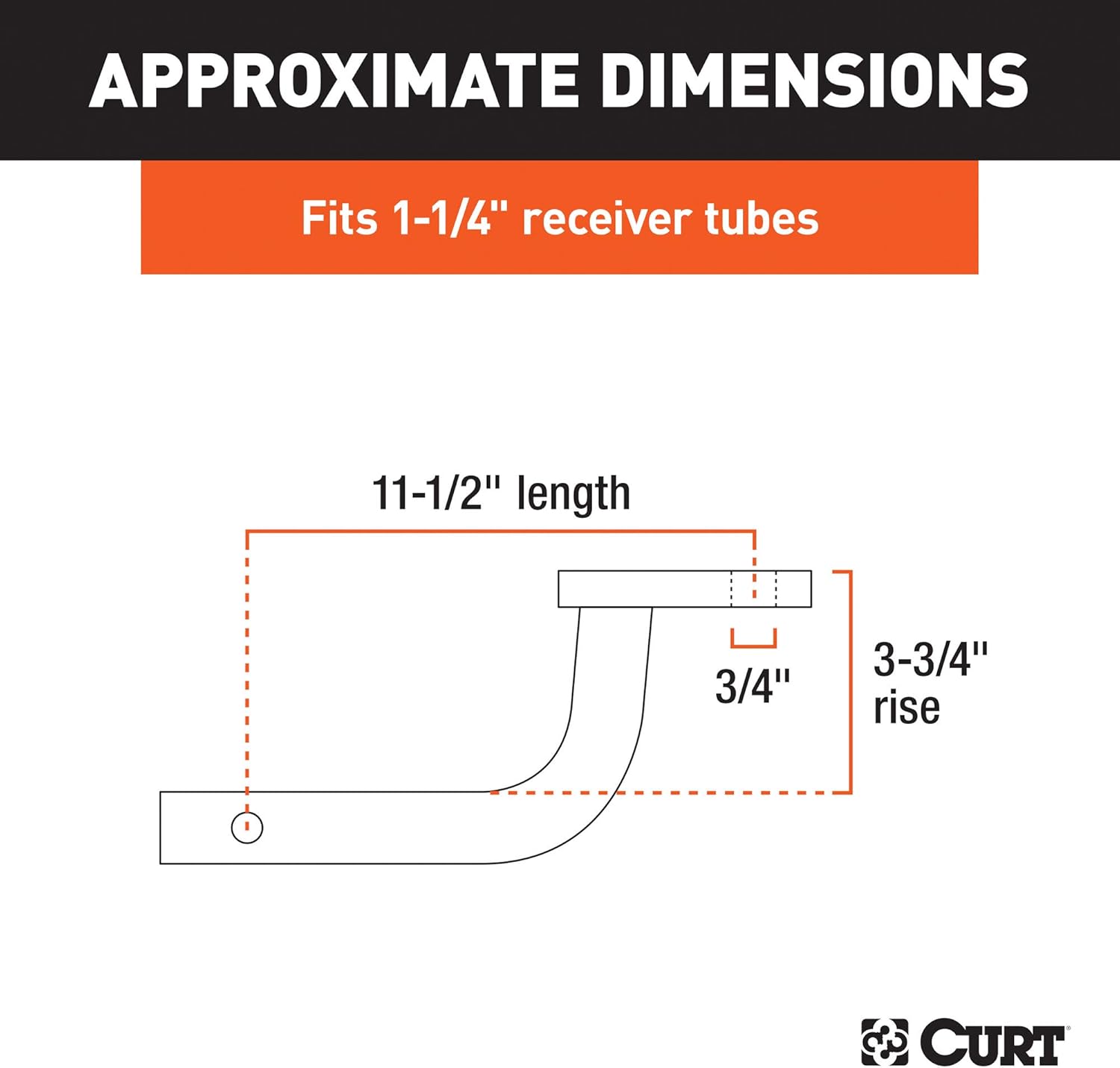 CURT 45023 Class 1 Trailer Hitch Ball Mount, Fits 1-1/4-Inch Receiver, 2,000 lbs, 3/4-Inch Hole, 3-3/4-Inch Rise