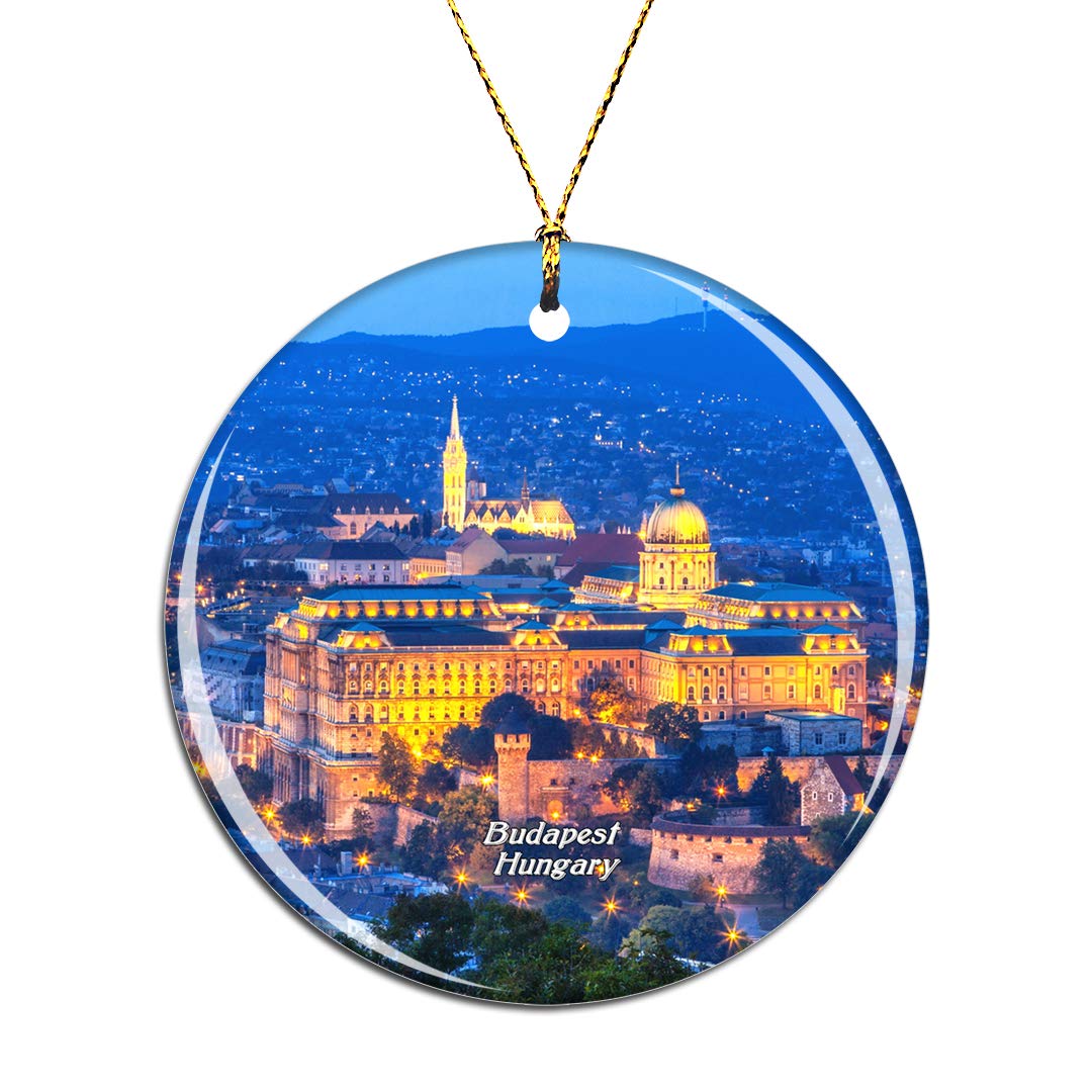 Weekino Gold Hungary Buda Castle Budapest Christmas Xmas Tree Ornament Decoration Hanging Pendant Decor City Travel Souvenir Collection Double Sided Porcelain 2.85 Inch