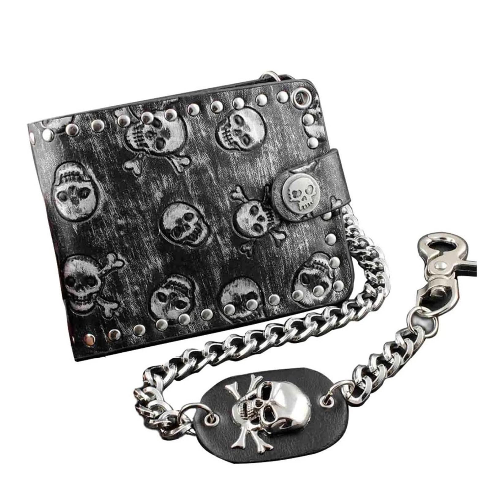 Portafoglio da Uomo Fashion Rock Punk Metal Skull Money Portafoglio in Pelle da Uomo Nero con Catena Portafoglio a Catena da Uomo