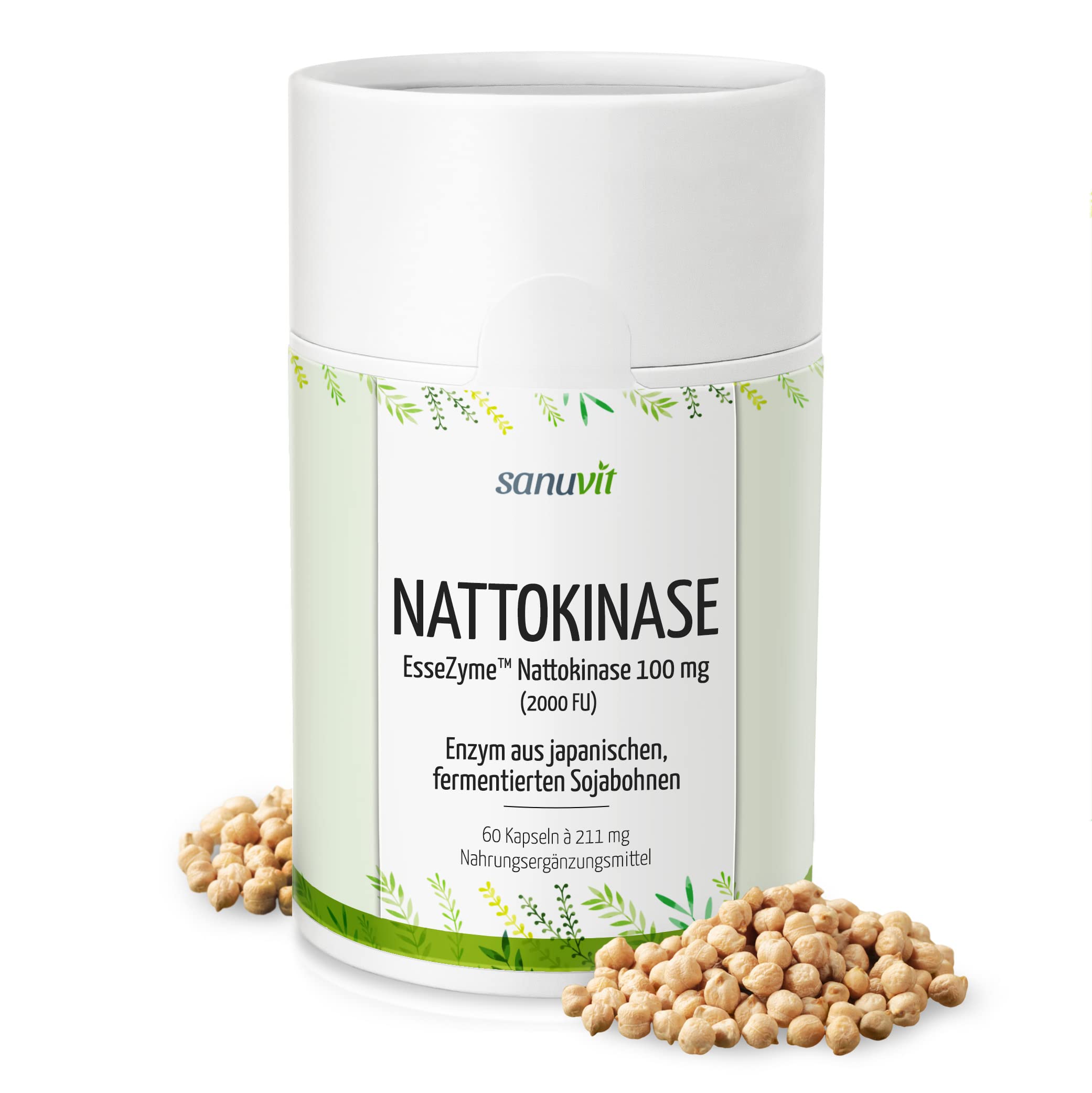Sanuvit® - Nattokinase Frische Charge aus Kühllager | 60 Kapseln à 100 mg pro Kapsel (20.000 FU/g) | Natto aus GMO-freien Soja | Made in Austria