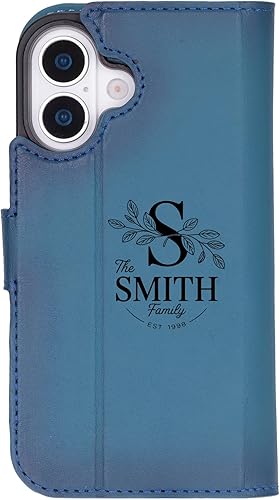 Miniatura 4 de Funda tipo cartera de piel prémium para iPhone 17, bloqueo RFID, diseño desmontable 2 en 1 con ranuras para tarjetas, funda de piel de vaca azul con