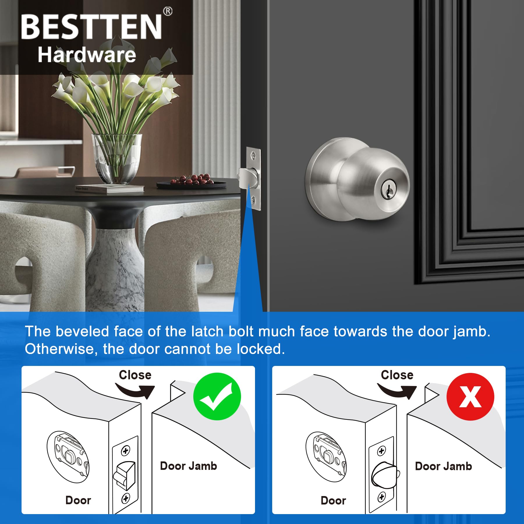 Satin Nickel Door Knob with Lock - Heavy Duty -7
