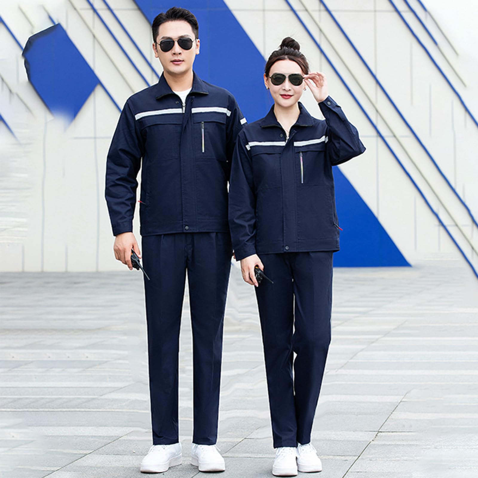 Mono De Manga Larga Trabajo Unisex Cuello De Solapa General/Standing Collar Workwear Set Chaqueta Y Pantalones Traje