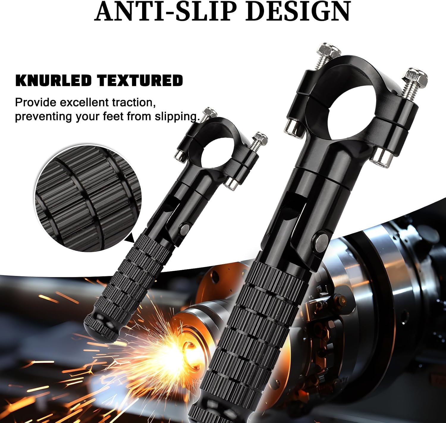 XINGWU 1.25" Foldable Motorcycle Highway Foot Pegs Universal for 32mm Crash Bars CNC Anti-Slip Foot Rest Pedals for Harley Davidson Touring Honda Yamaha Suzuki Motorbike Electric Dirt Pit Bike(Black)