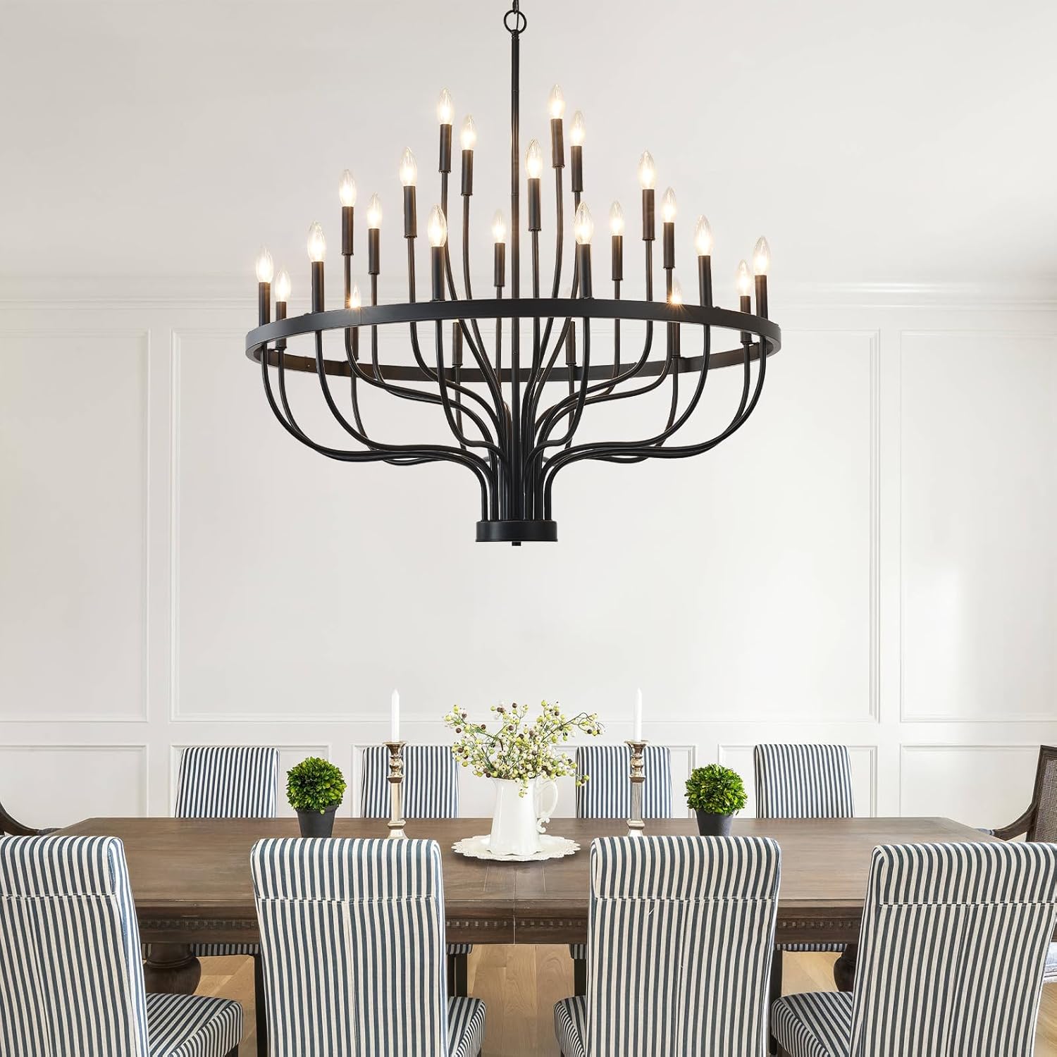 HHR 40-Inch Farmhouse Foyer Chandelier Entryway High Ceiling 24-Light, Candle Chandelier Light Fixtures Modern Black Chandeliers for Dining Room Bedroom Hallway Kitchen Living Room