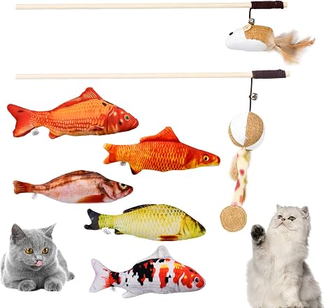 Wekon Lot De 7 Jouet Pour Chat Simulation En Peluche Poisson De Simulation Poissons Avec Herbe A Chat 5 Faut Poisson 2 Jouet A Plumes Pour Chat Amazon Fr Animalerie