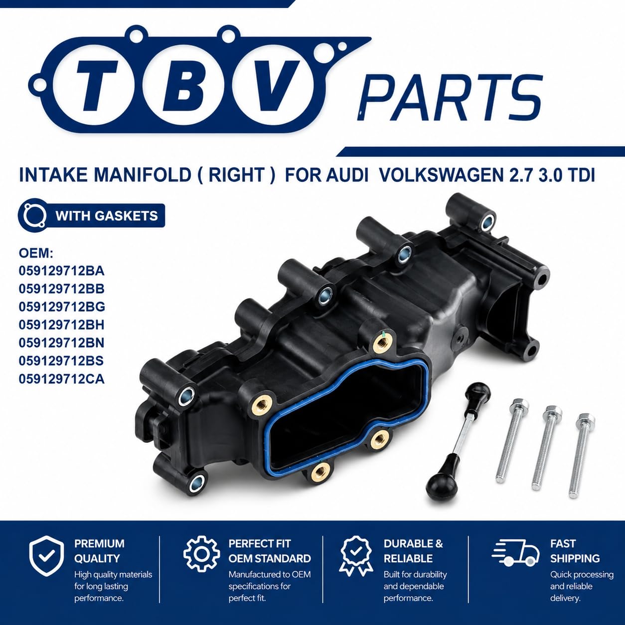 Collettore di Aspirazione con Guarnizioni per 2.7 TDI e 3.0 TDI V6 Diesel | Compatibile con OEM 059129712BA 059129712BB 059129712BG 059129712BH 059129712BN 059129712BS 059129712CA
