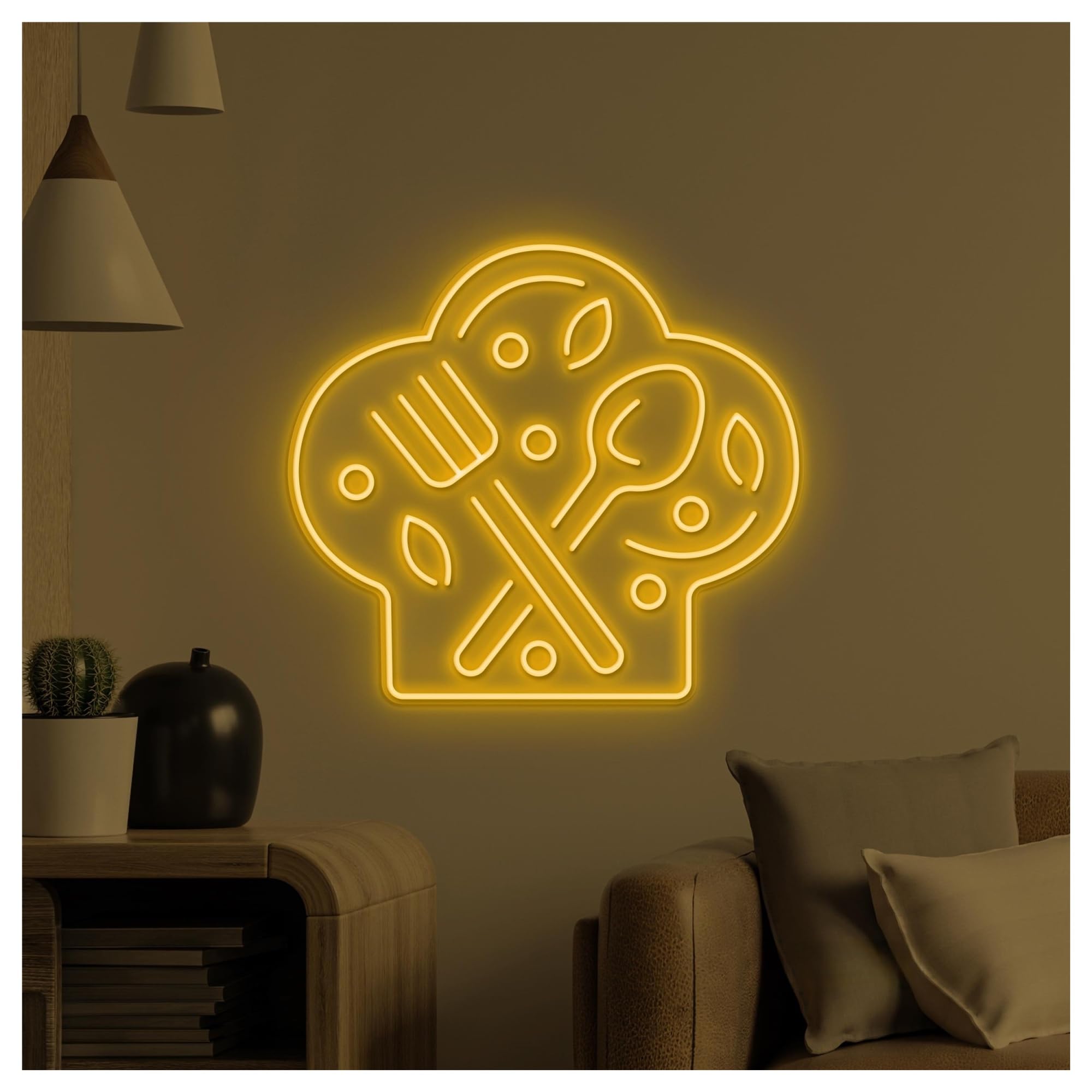 RONGCH Hanging Art Signs Chef Hat Neon Sign Kitchen Light Restaurant Wall Decor Knife Spoon Art Home Hanging 50cm