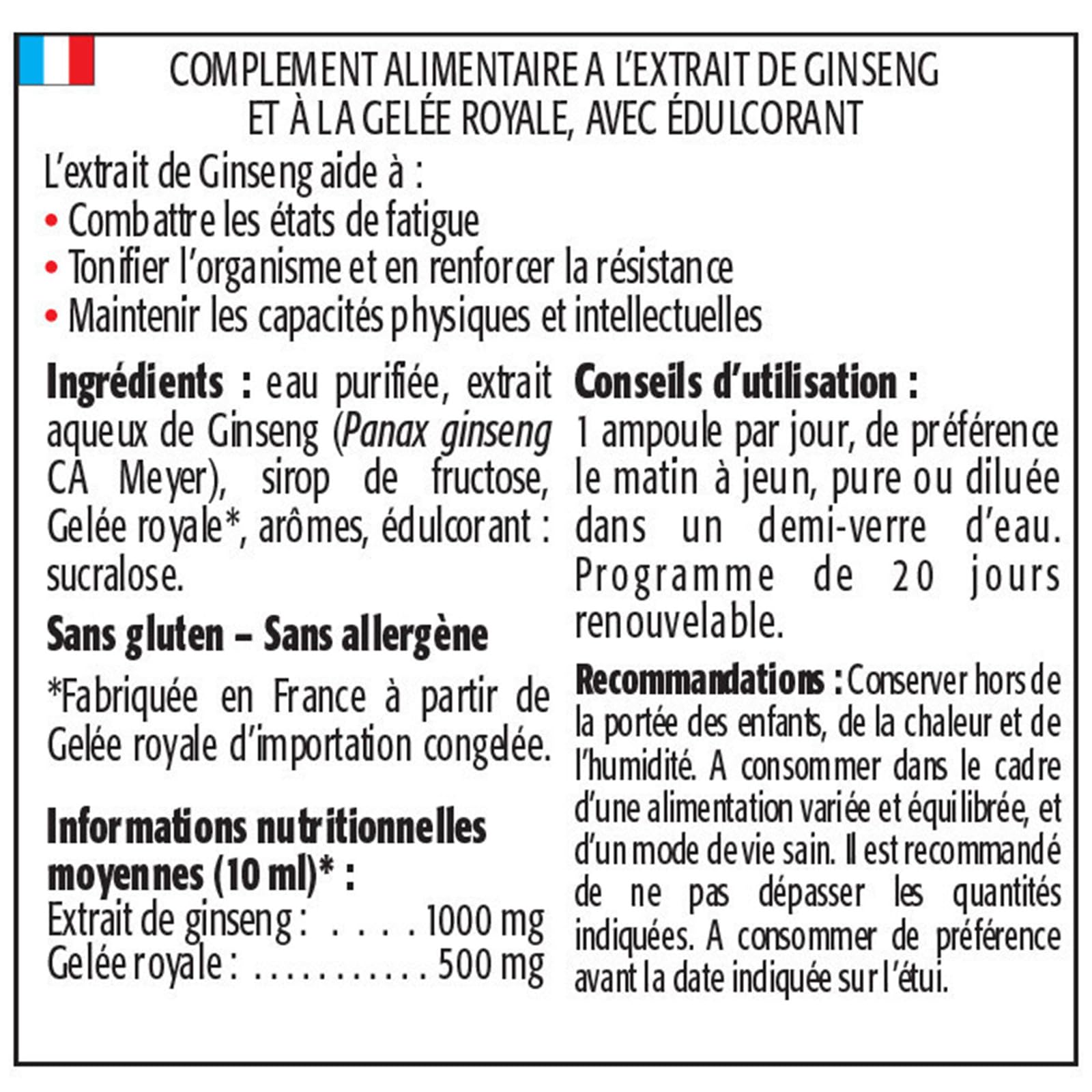 NUTRI EXPERT - Ginseng Gelée Royale - Favorise tonus physique et intellectuel - Soutient la résistance et la vigueur - Combat la fatigue - Actifs d'origine Naturelle - Vegan - Lot de 3 produits