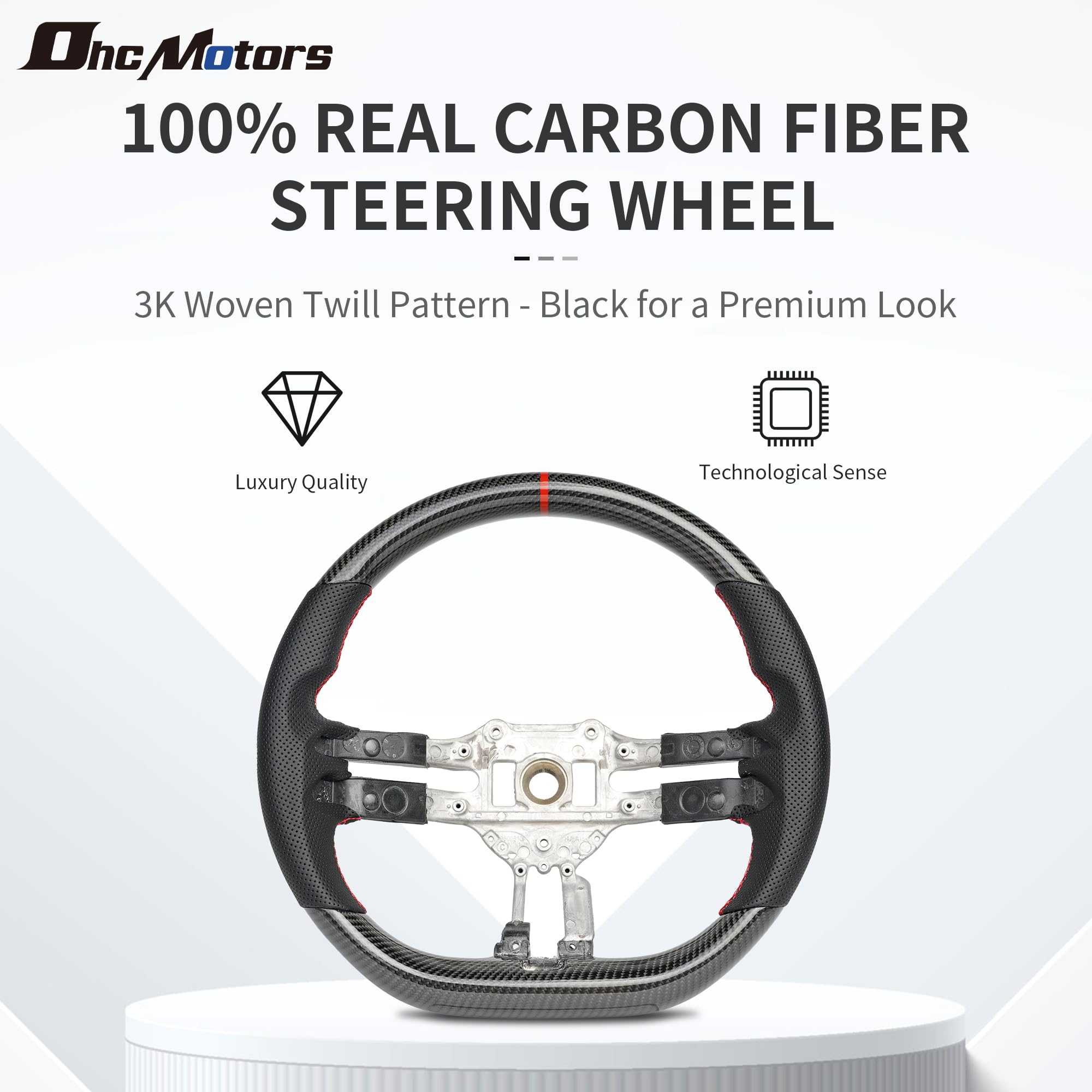 Carbon Fiber Steering Wheel with Nappa Perforated Leather, Ergonomic Design & D-Shaped Flat Bottom for 2019-2021 Mercedes-Benz AMG E-Class ?Red Center Marker?