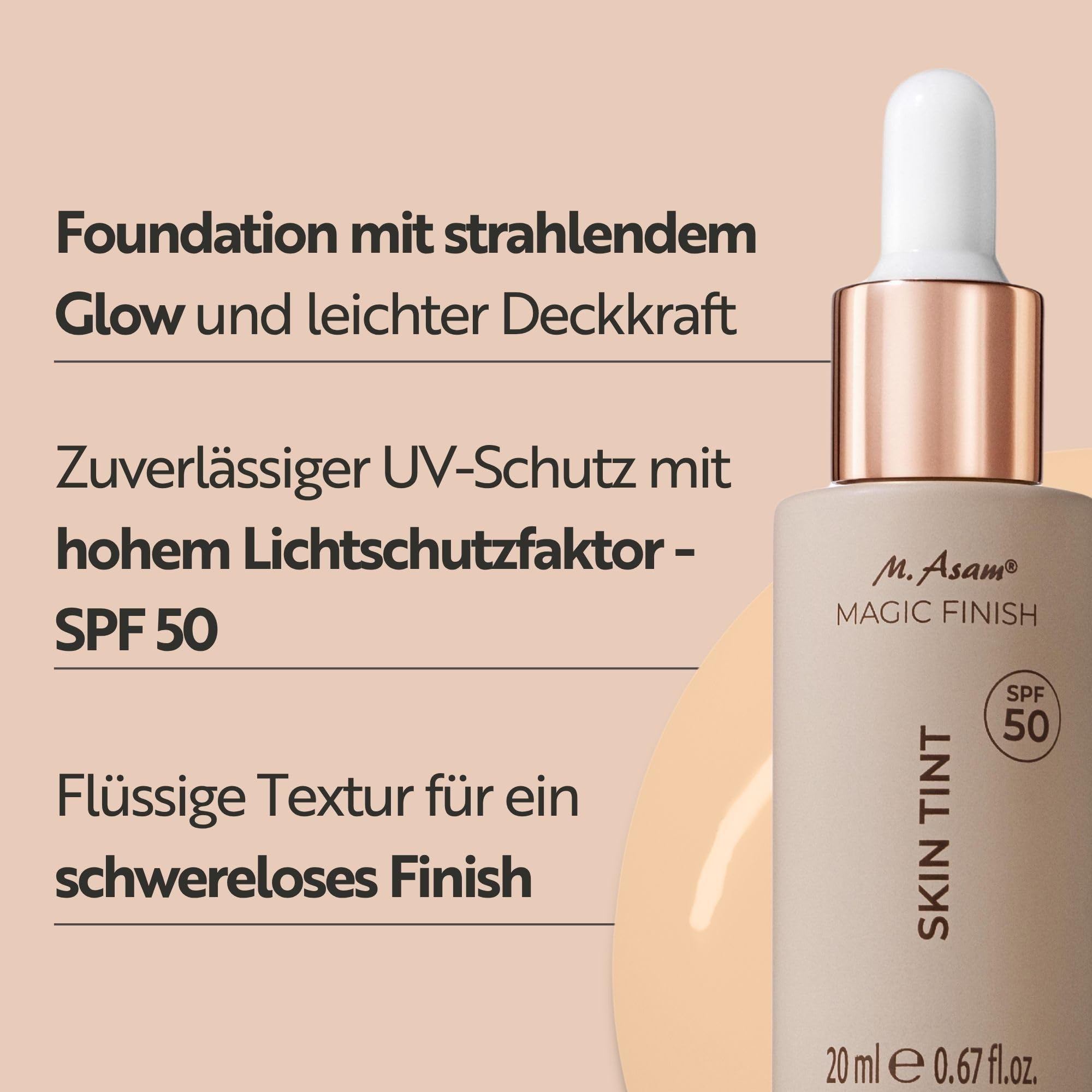 M.Asam Magic Finish SKIN TINT Soft Ivory LSF 50 (20ml), Flüssige Foundation mit Lichtschutzfaktor, Make Up für das Gesicht mit Vitamin C, Leichte Deckkraft, Natürliches Glow Finish.
