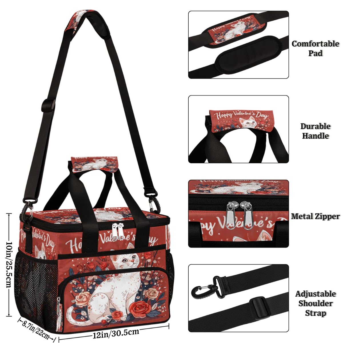 Cute Cat Insulated Picnic Backpack Lunch Box for Women Men Picnic Basket Tote Lunch Bag Picnic Bag Portable Lunch Bags for Picnic, Beach, Work, Trip,Office, Camp Valentine's Day