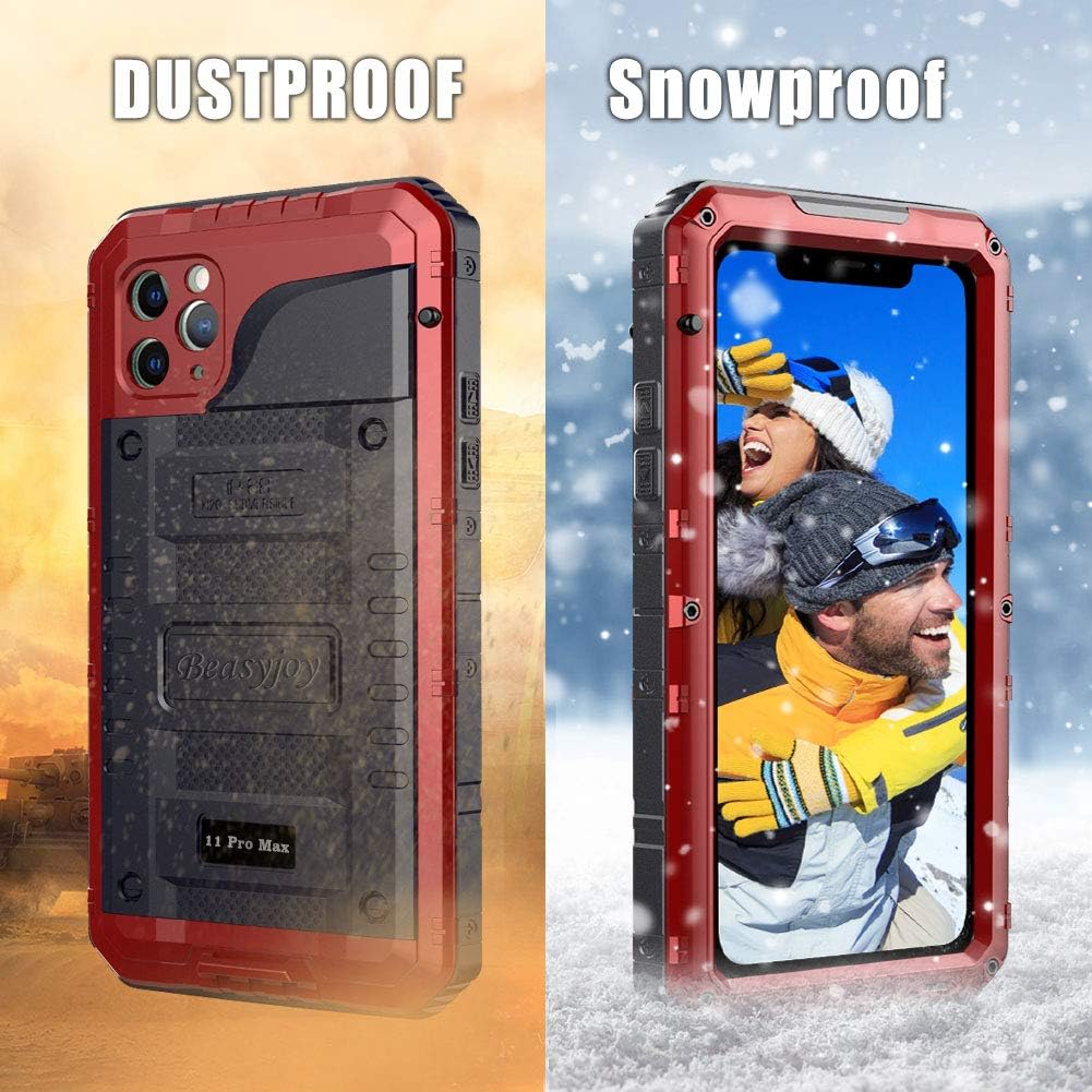 Beasyjoy for iPhone 11 Pro Max Case Waterproof Metal Case Heavy Duty Built-in Screen Full Body Protective Shockproof Military Grade Red