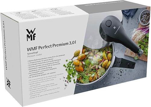 Miniatura 20 de WMF Perfect Premium - Olla a presión todo en uno de acero inoxidable pulido, 2 niveles de cocción, perilla giratoria todo en uno, apta para