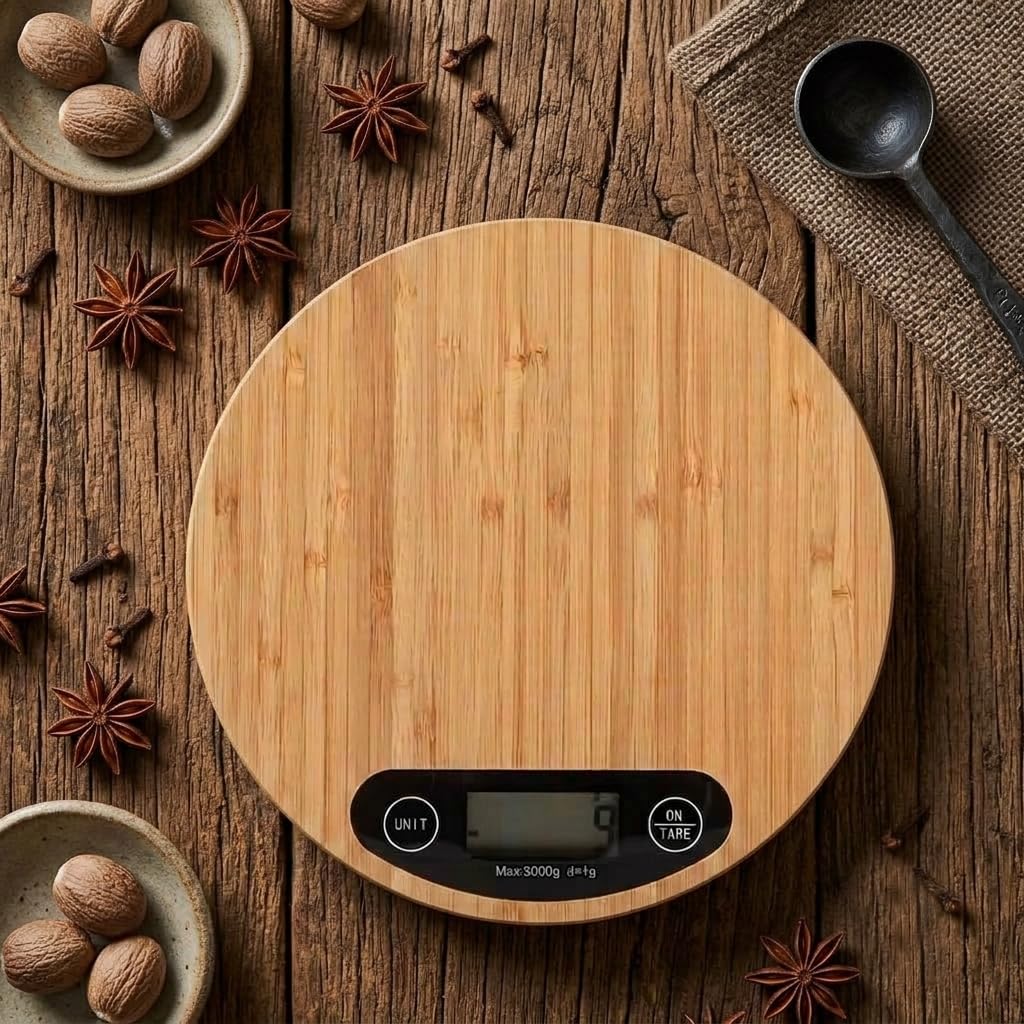 Digital Kitchen Scale Weight Electronic Scale Food Coffee Scales Smart Electronic Waterproof Digital Scale For Baking and Cook (Wooden ROund)-image-35