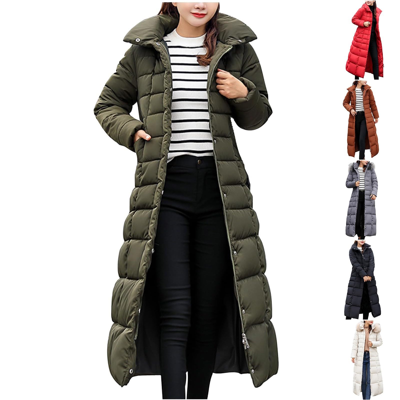 Abrigo de invierno para mujer con forro cálido y largo, chaqueta de plumón ligera para mujer, tallas grandes, chaqueta acolchada de invierno para mujer, abrigo de invierno elegante, abrigo de plumón