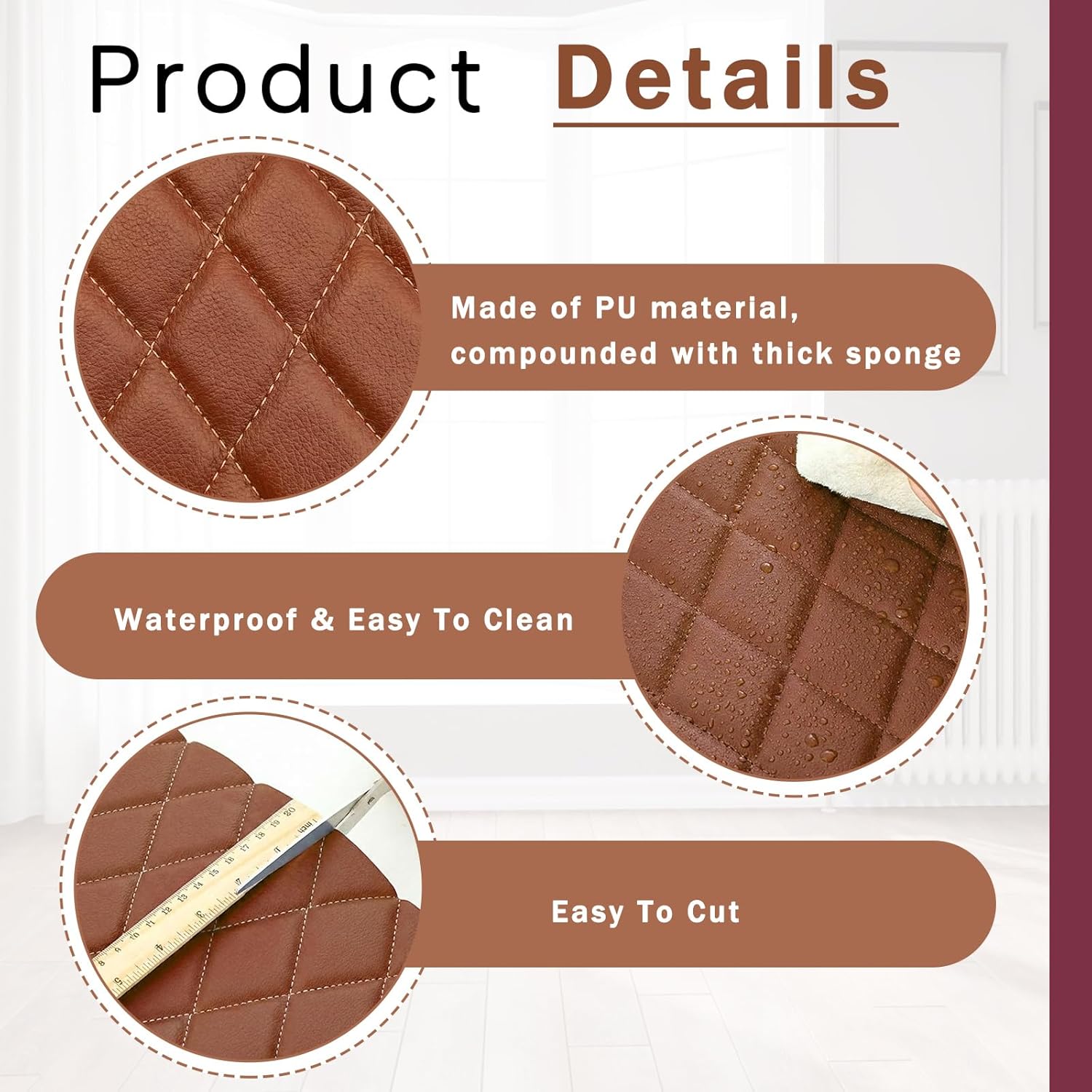 SmoothNovelty 1.1 Yards Diamond Quilted Vinyl Headliner Material 55 in Wide Faux Leather with Foam Backed 2" x 3" Diamonds Pattern Fabric for Car Furniture Upholstery(Brown)