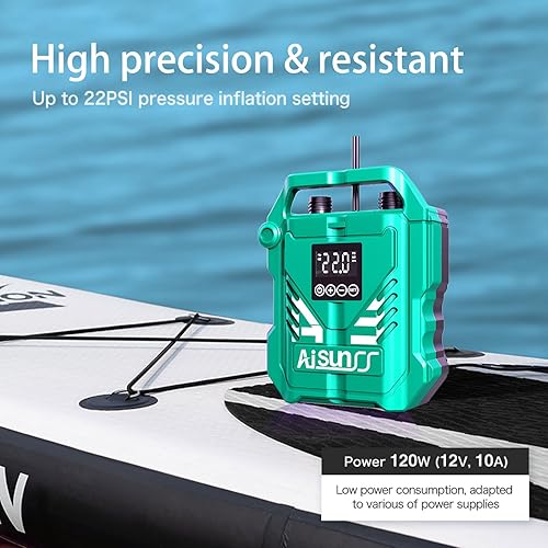 Miniatura 5 de Bomba de aire eléctrica portátil de alta presión de 22 psi, con conector de coche de 12 V CC y accesorios portátiles para barco para tabla de remo