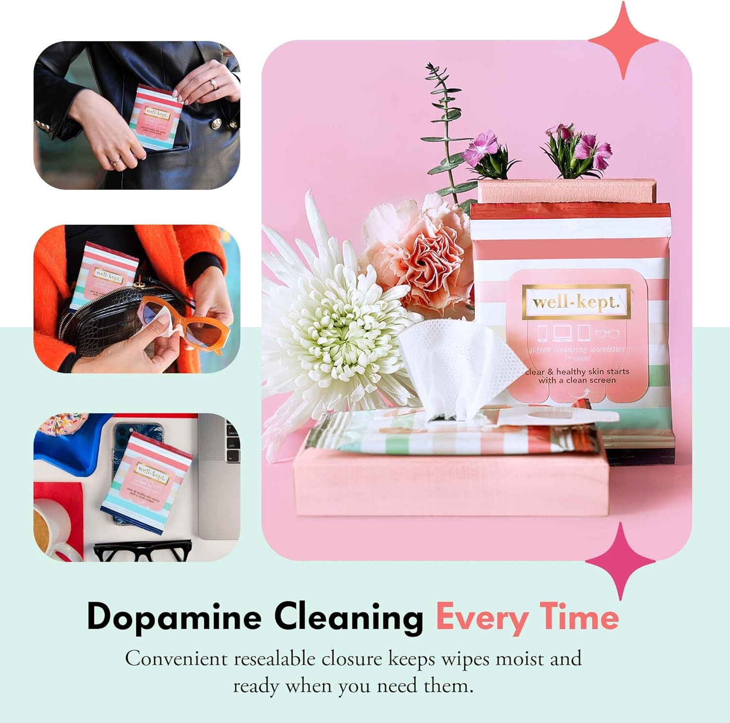 Well-Kept Tech & Lens Wipes - Eyeglass, Screen & Phone Cleaning, Multi-Surface, Lint-Free, Pre Moistened, Streak-Free & Non Scratching - Better Days, 12 Pack (180 Count)