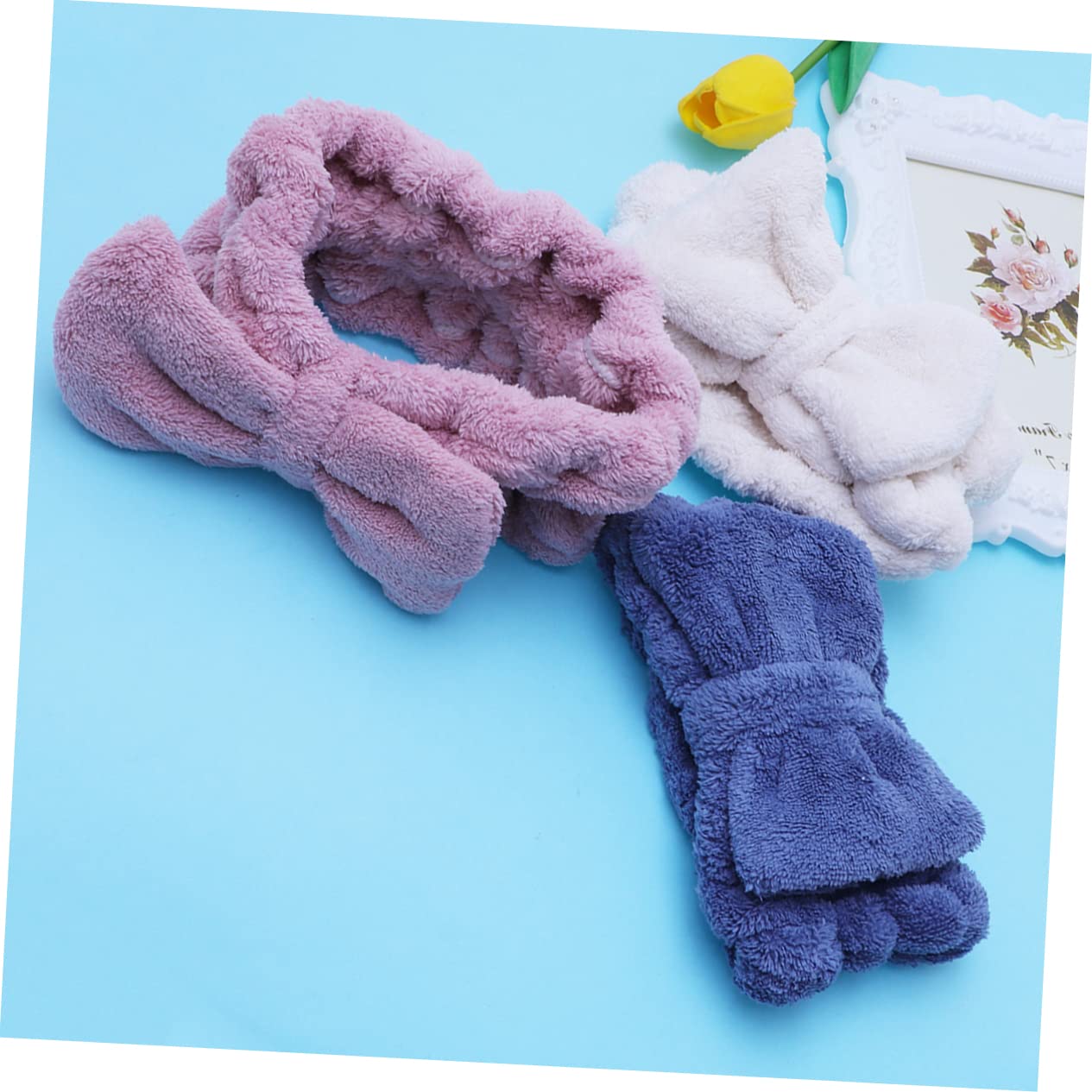 Housoutil 9pezzi Fasce Elastiche Per Microfibra Blu Rosa Bianco Nodo Accessori Per Makeup Sport e Spa Comode e Assorbenti