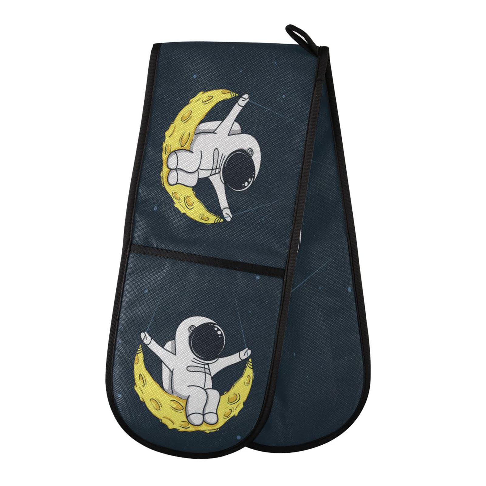 Youjuner Colour 86 Double Oven Glove Cartoon Astronaut Moon Heat Resistant Double Ovens Mitt Modern Cooking Gloves Potholders