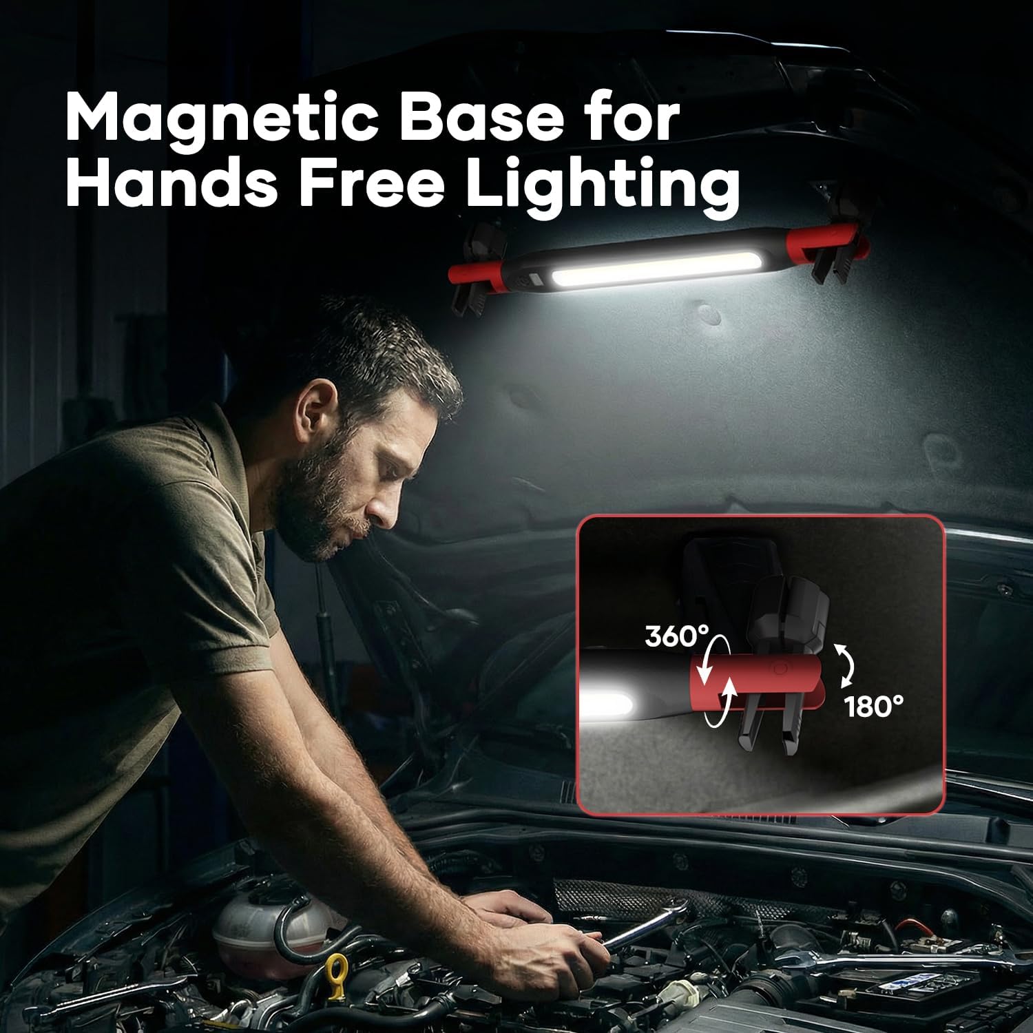 1 Pack Magnetic Work Light 2500LM Rechargeable LED Work Light Bar, 3000mAh Under Hood Mechanic Light for Garage, Workshop, Vehicle Inspection, Tool Gift for Men Boy Him