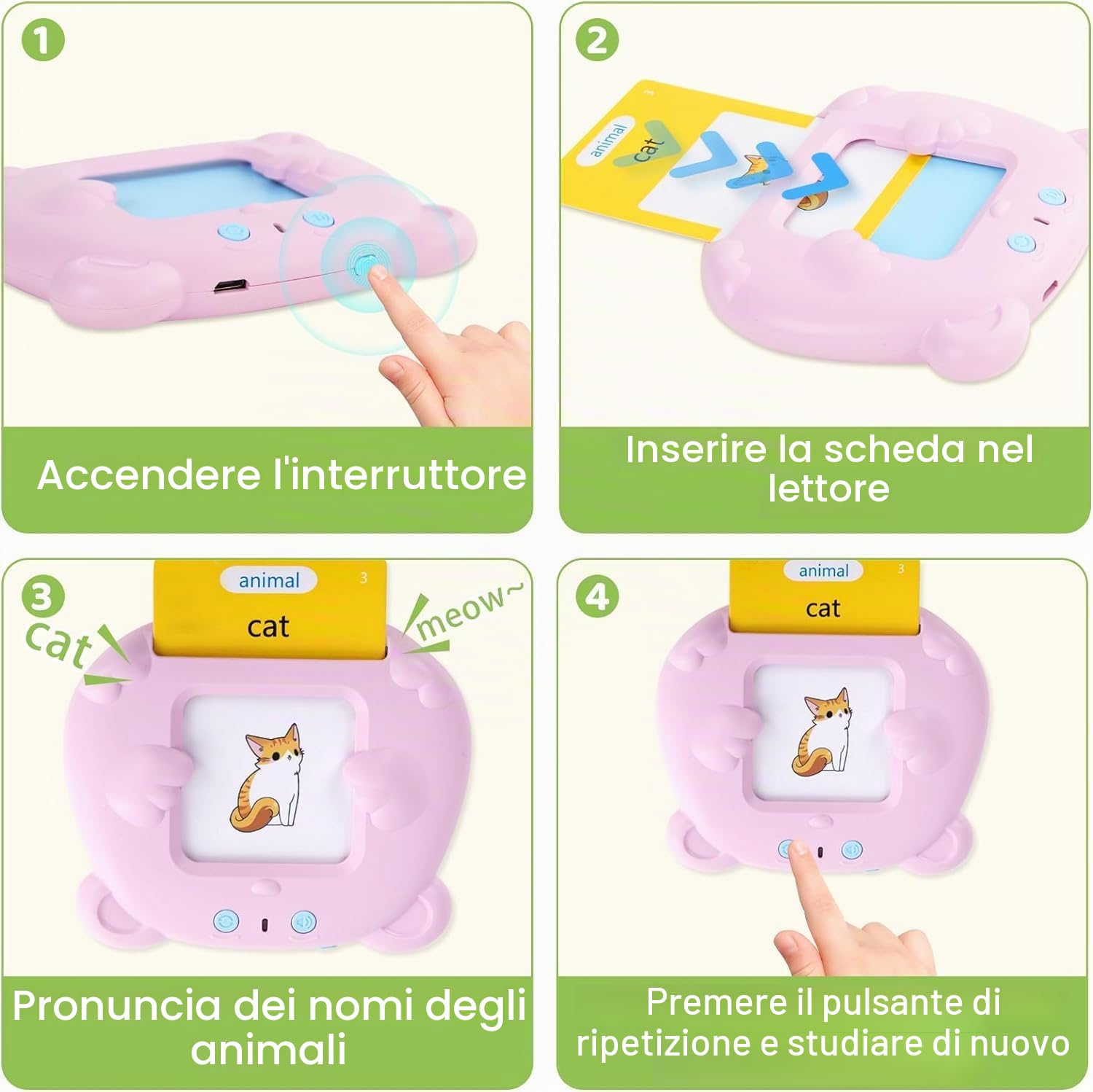 Felly Schede Flash Cards Parlanti Inglese, Giochi Educativi Stimolare Linguaggio 1 2 3 4 5 Anni, Giocattoli di Apprendimento per Bambini, Gioco Montessori Ascoltare e Imparare di Base 224 Parole