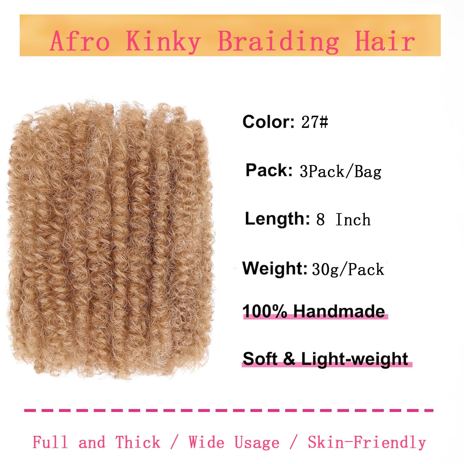 TOOPBIUTI Afro Kinky Bulk Hair 8 Inch Spring Twist Braiding Hair Bulk Locs Dreadlock Extensions Afro Kinky Curly Crochet Braid Hair (27# - Image 2