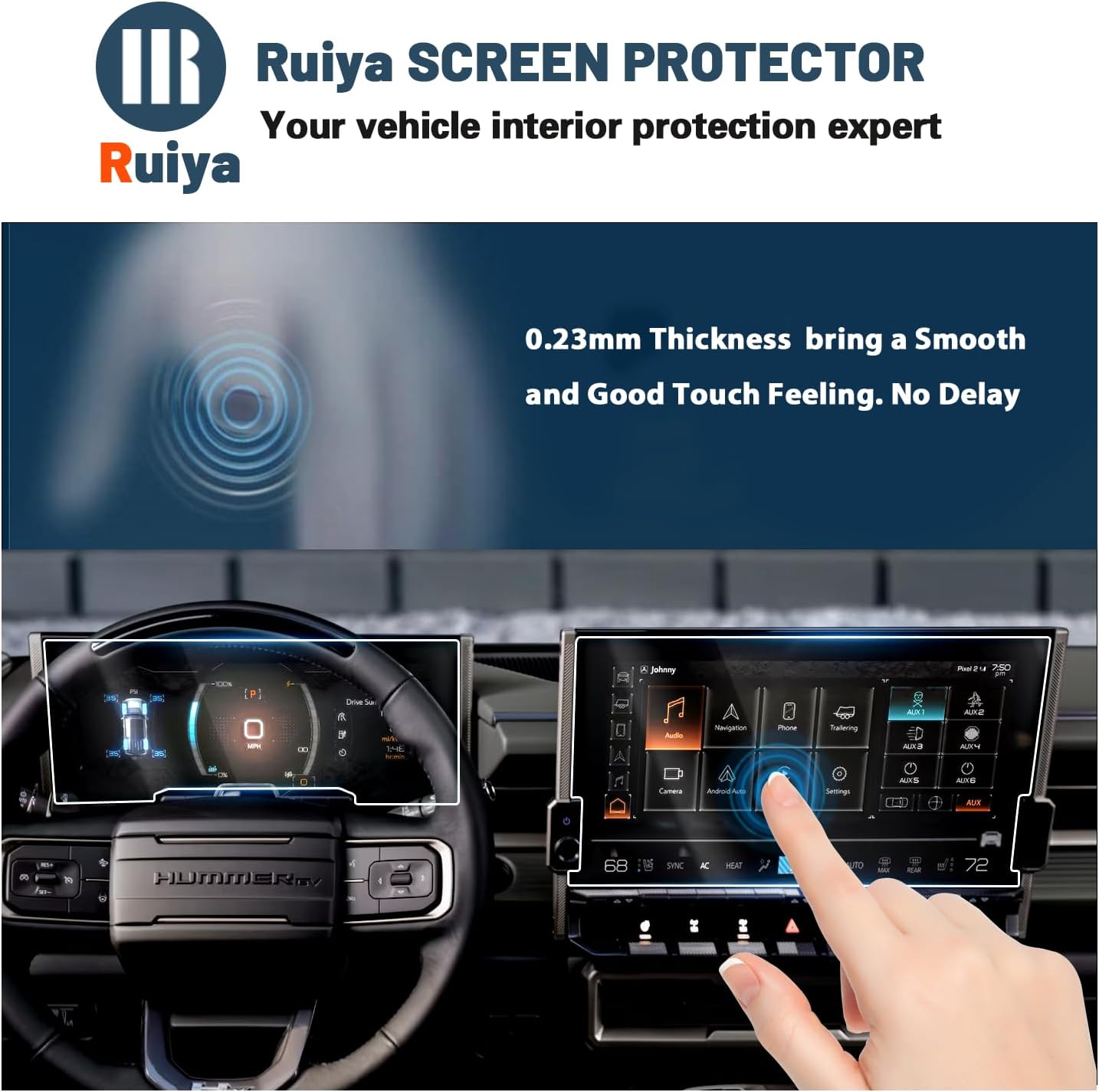 Ruiya Screen Protector for Hummer EV 12.3"& 13.4" Touch Screen,for GMC Hummer EV Accessories Plastic Nano Films Compatible with 2022 2023 2024 2025 2026 GMC Hummer EV SUV/Pickup(4PCS/Sets)