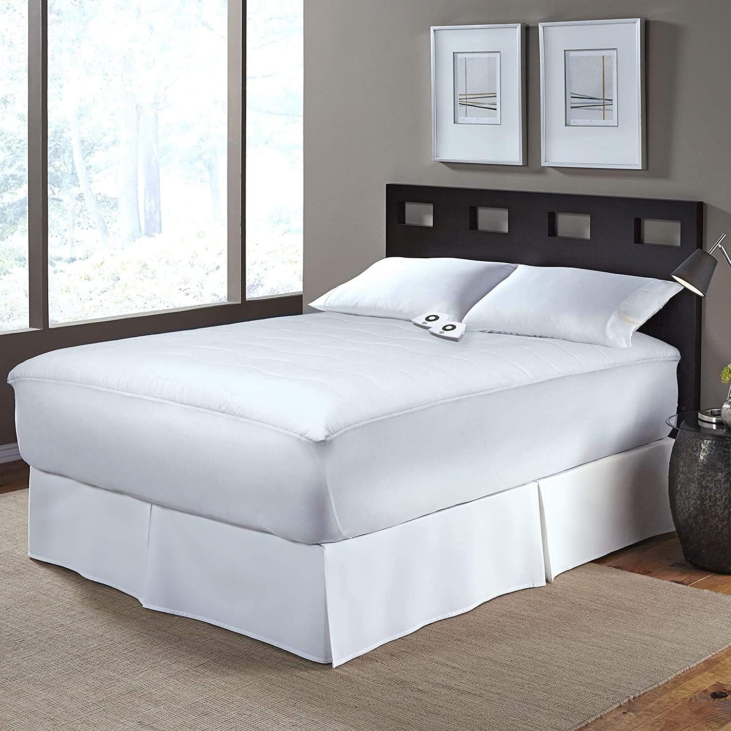 Serta Cotton Blend Electric Heated Mattress Pad on a bed