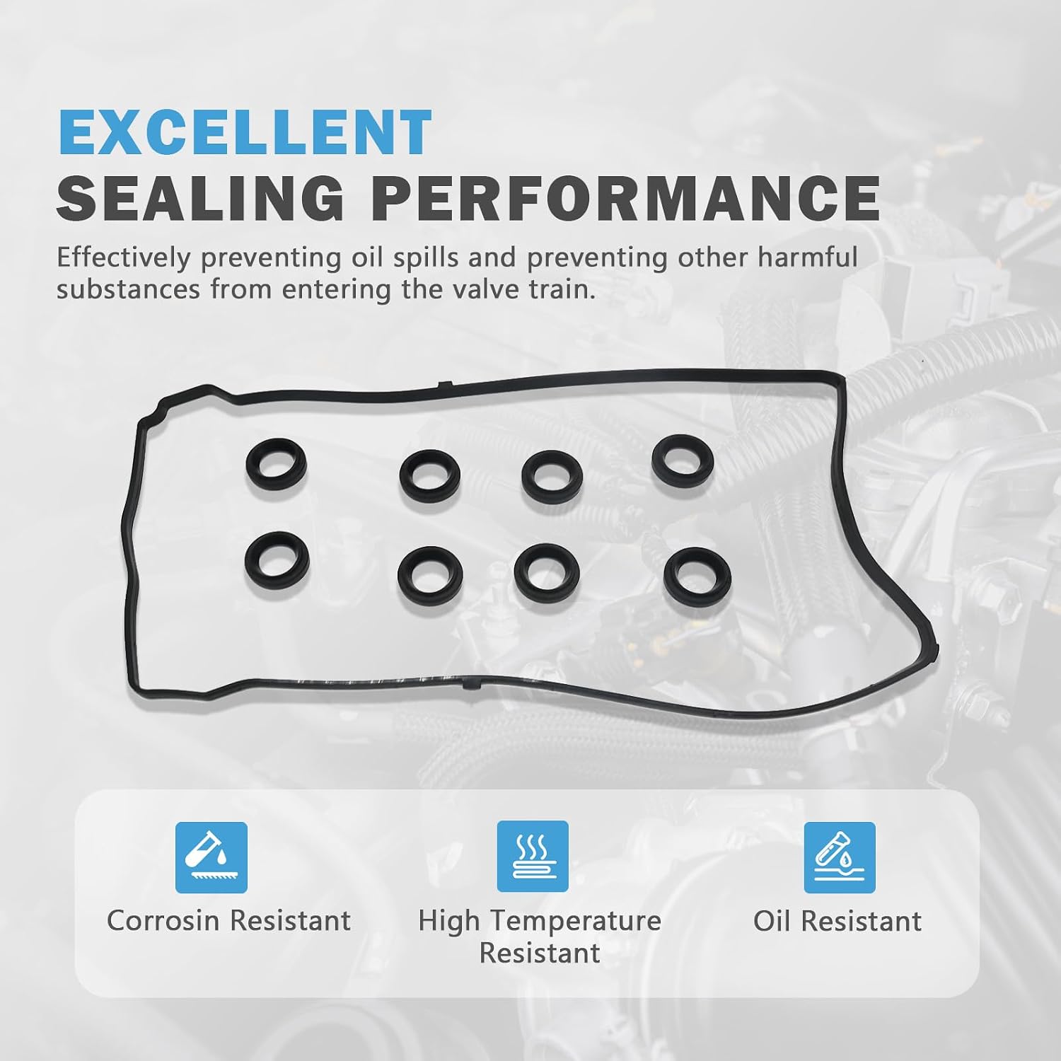 Engine Valve Cover Gasket Set Compatible with Honda Accord CR-V Civic Element Replacement for Acura CSX RDX RSX TSX L4 2.0L 2.3L 2.4L 2002-2012 Replace 15815-RAA-A02 15845-PNA-003 VS50614R